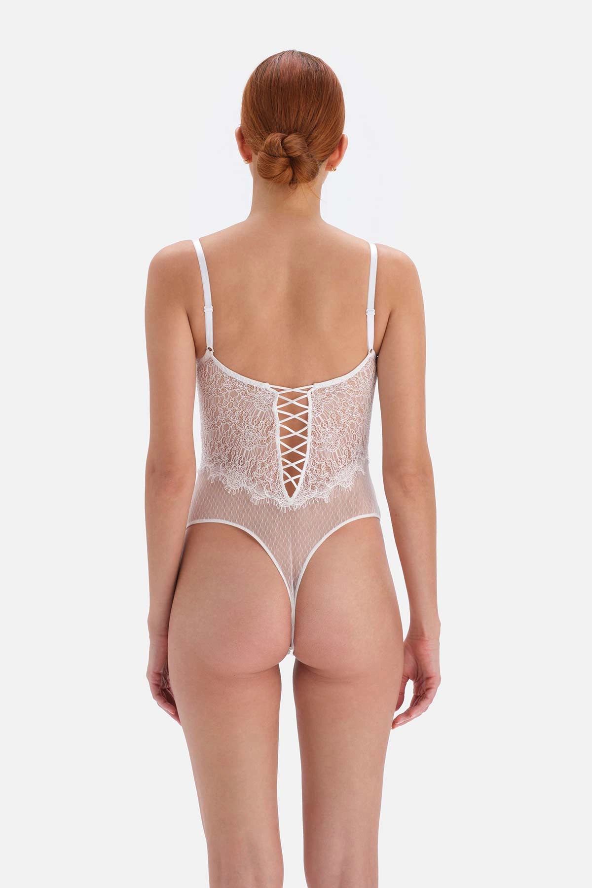 Beyaz Bride Dekolteli Dantelli Bodysuit