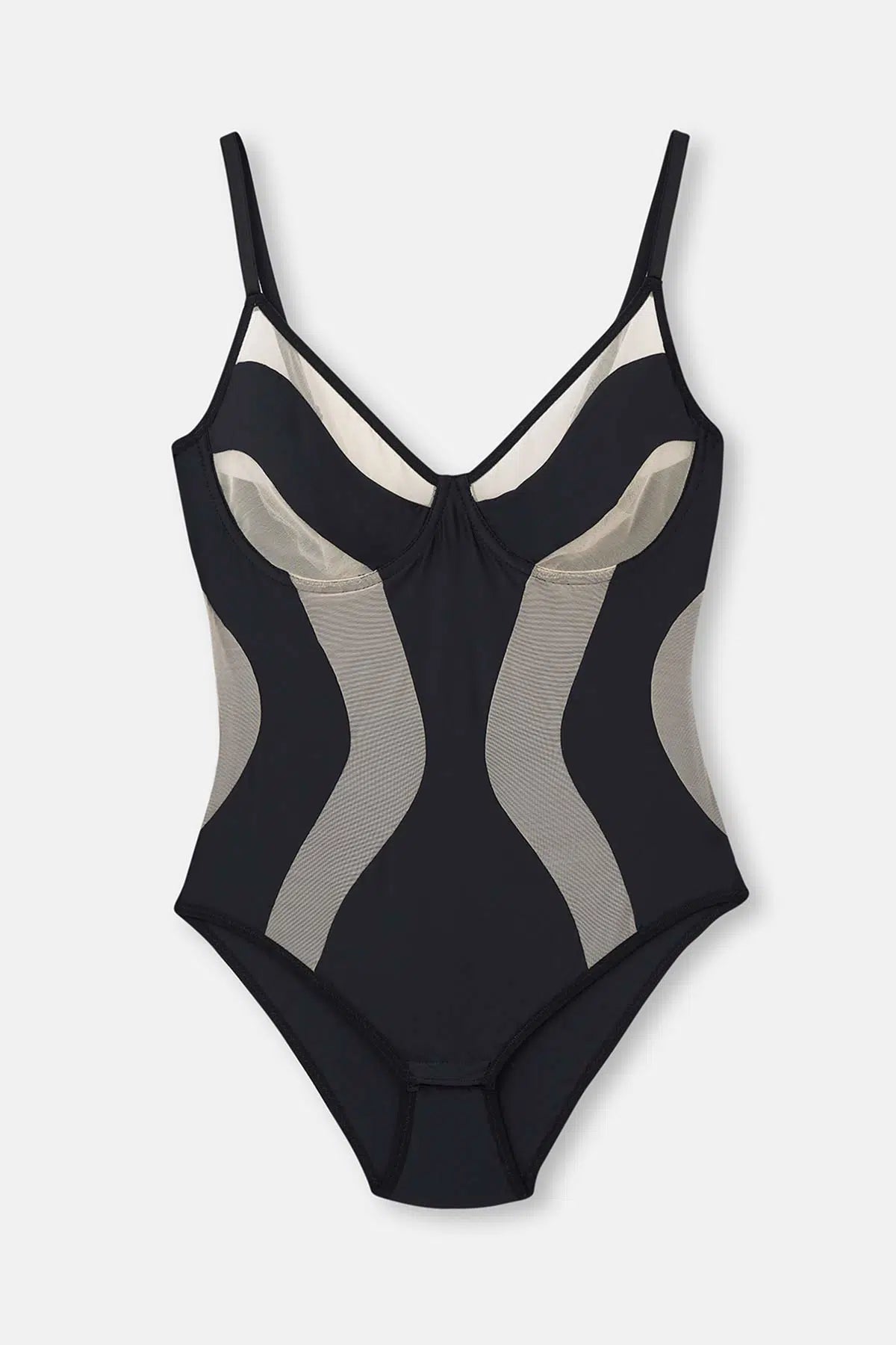 Siyah Transparan Detaylı Bodysuit