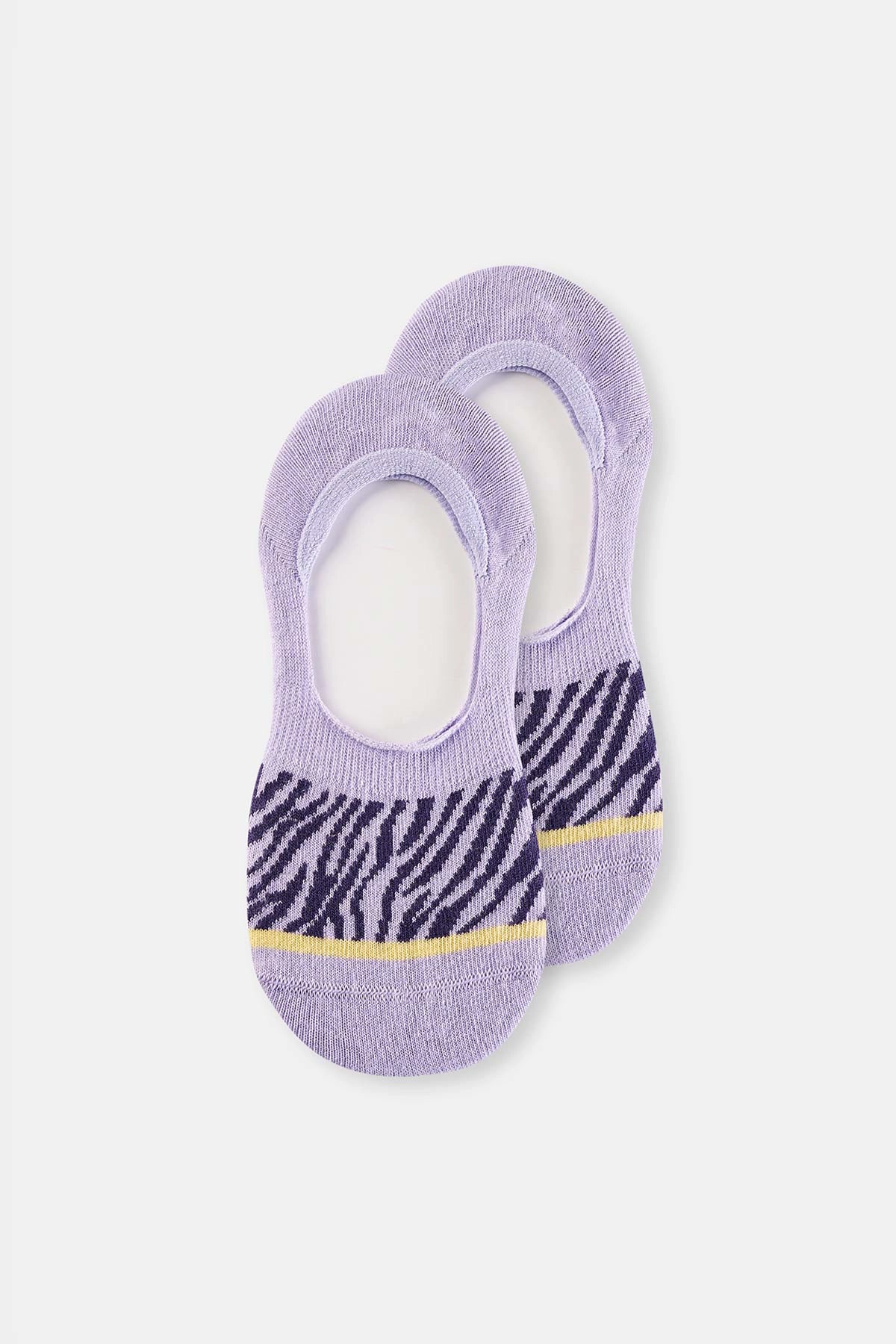 Lila-Mor Kadın Zebra Desenli Görünmez Çorap 2'li