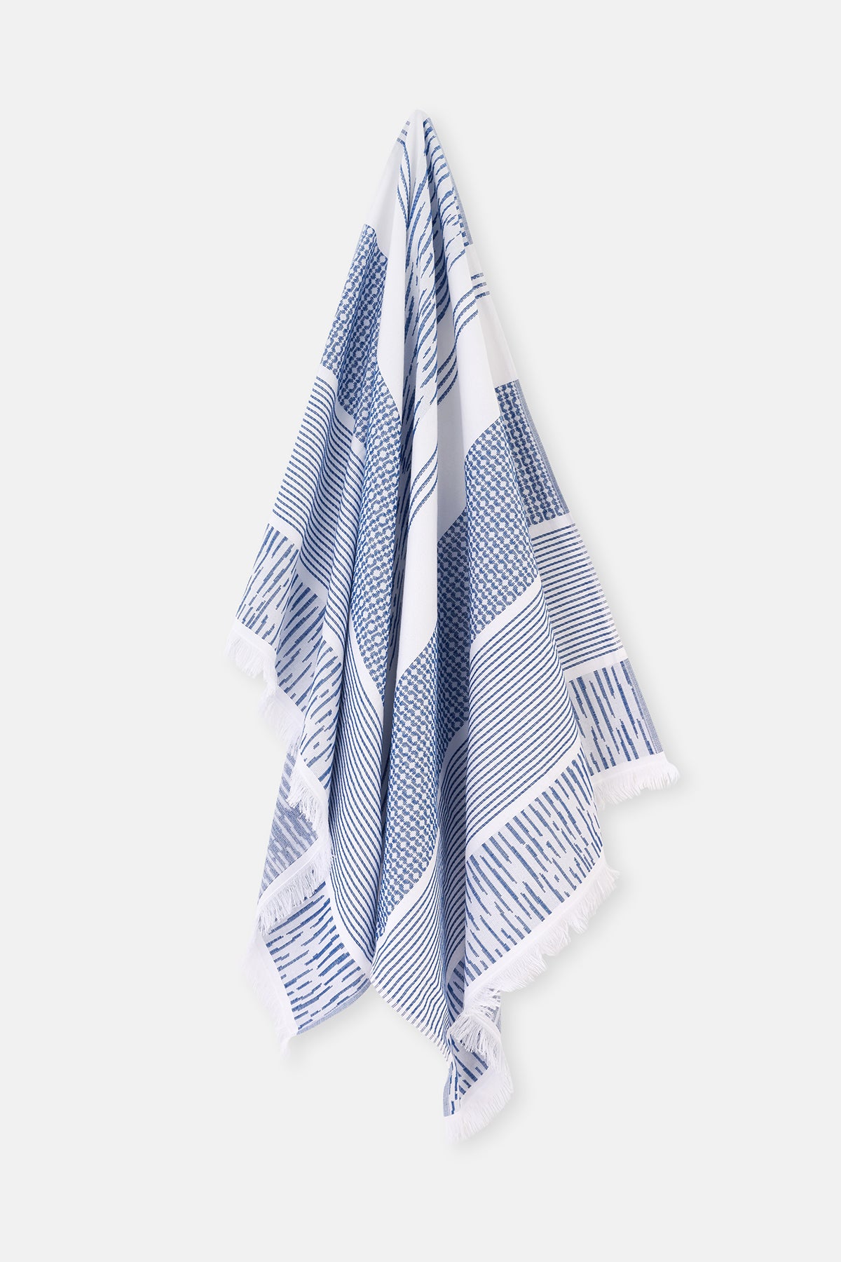 Beyaz - Mavi Enine Çizgili Desenli Havlu Alapus 85X150