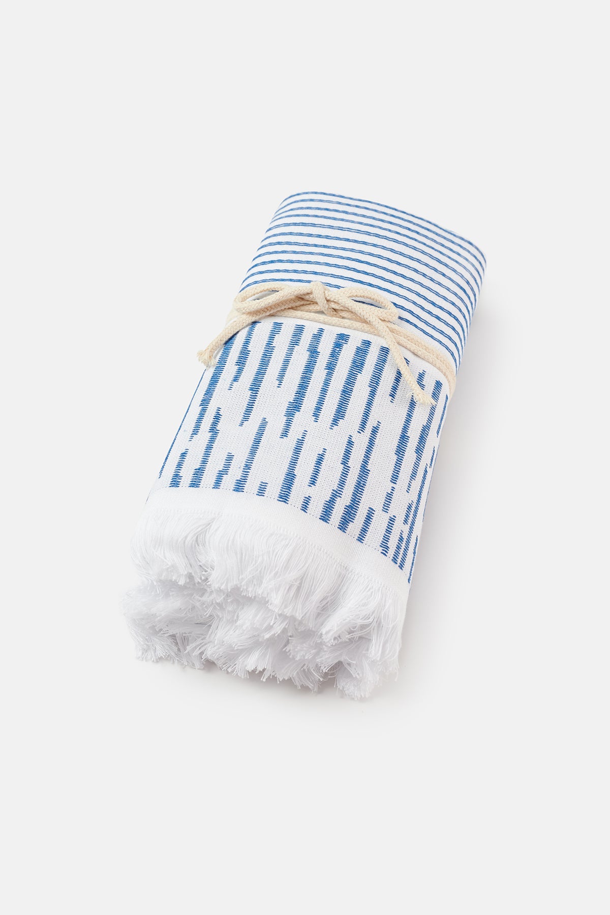 Beyaz - Mavi Enine Çizgili Desenli Havlu Alapus 85X150
