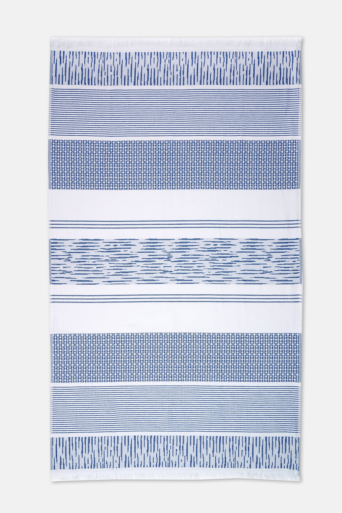 Beyaz - Mavi Enine Çizgili Desenli Havlu Alapus 85X150