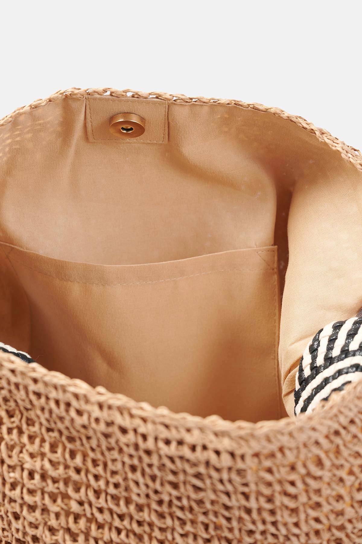 Bej Zebra Detaylı Hasır Çanta