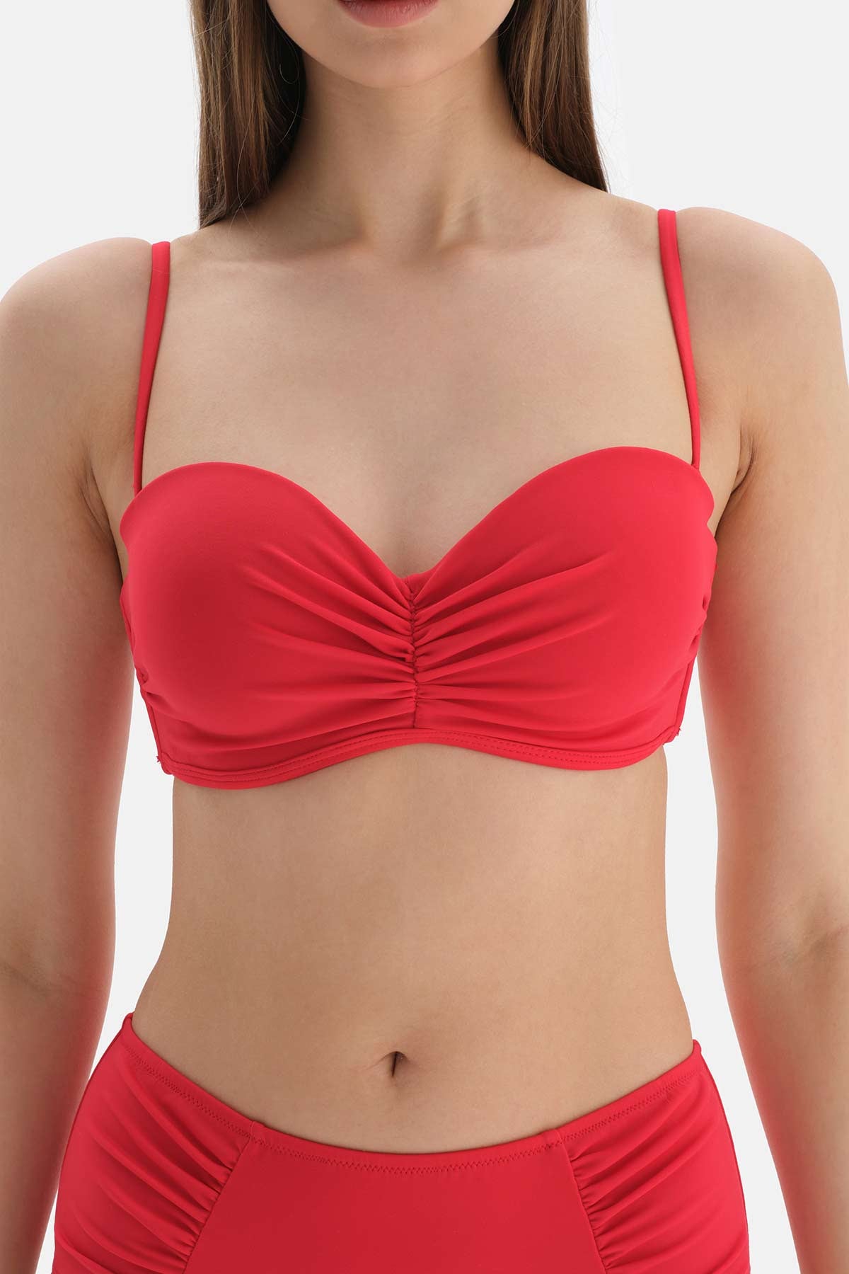 Kırmızı Yanı Drapeli Yüksel Bel Bikini Altı