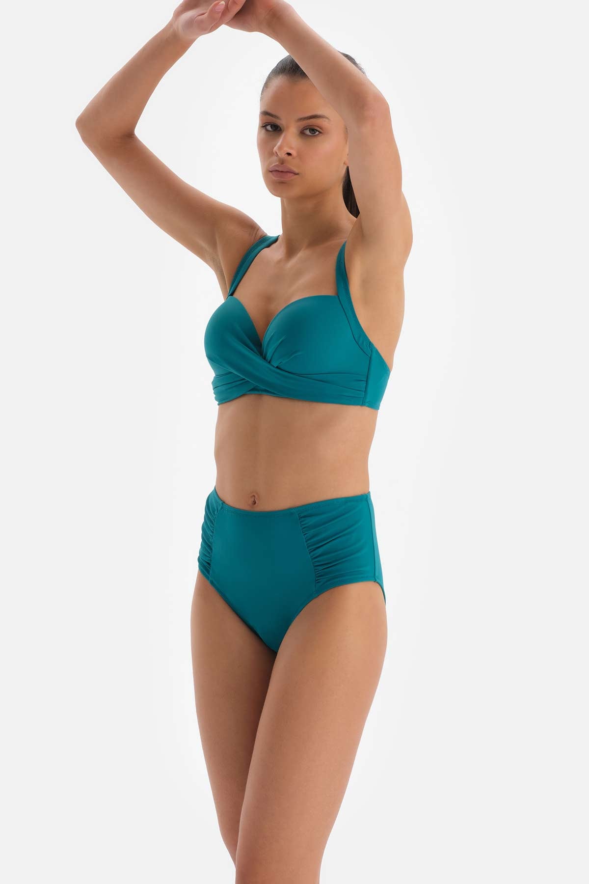 Petrol Yanı Drapeli Yüksel Bel Bikini Altı