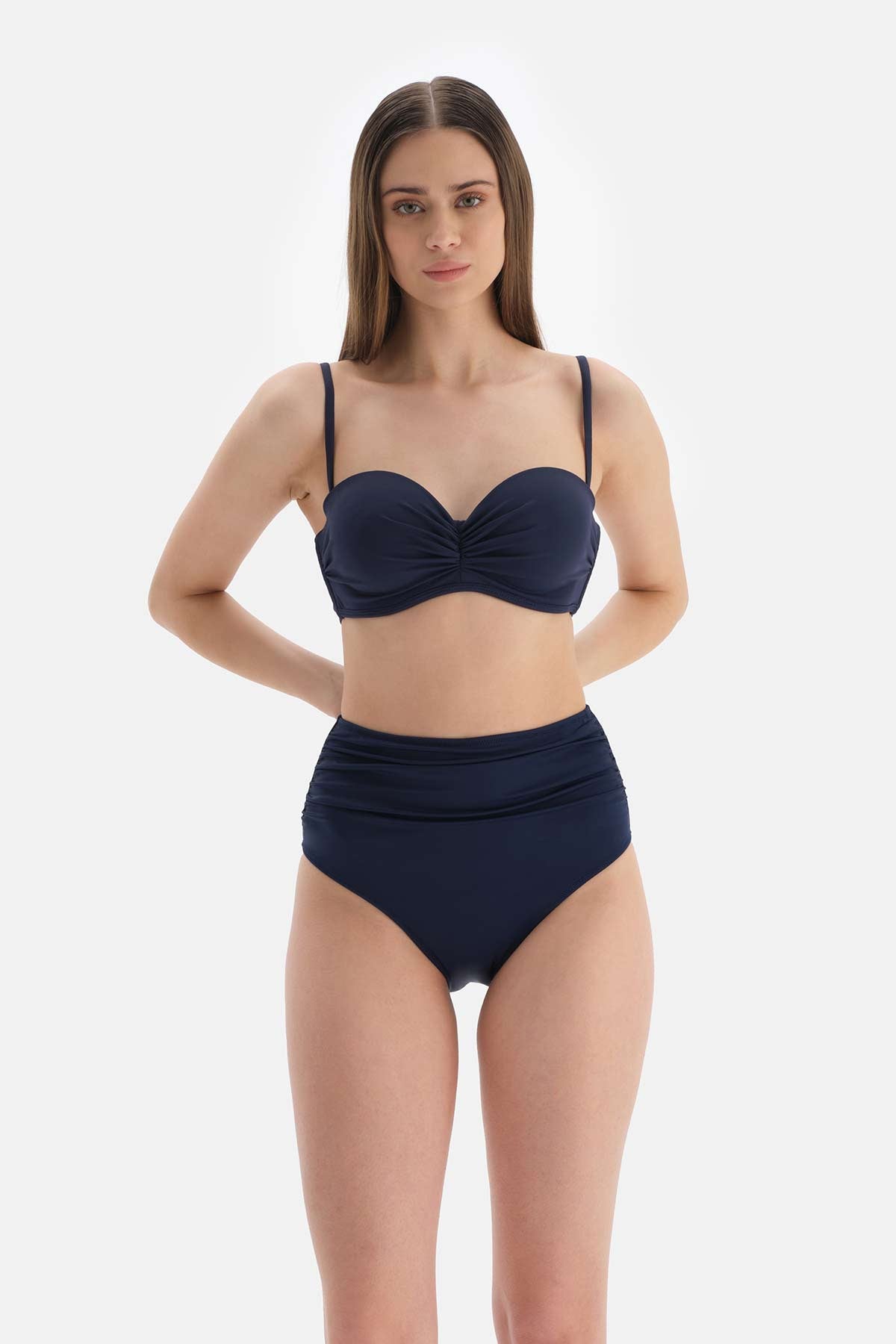 Lacivert Straplez Kaplı Bikini Üstü