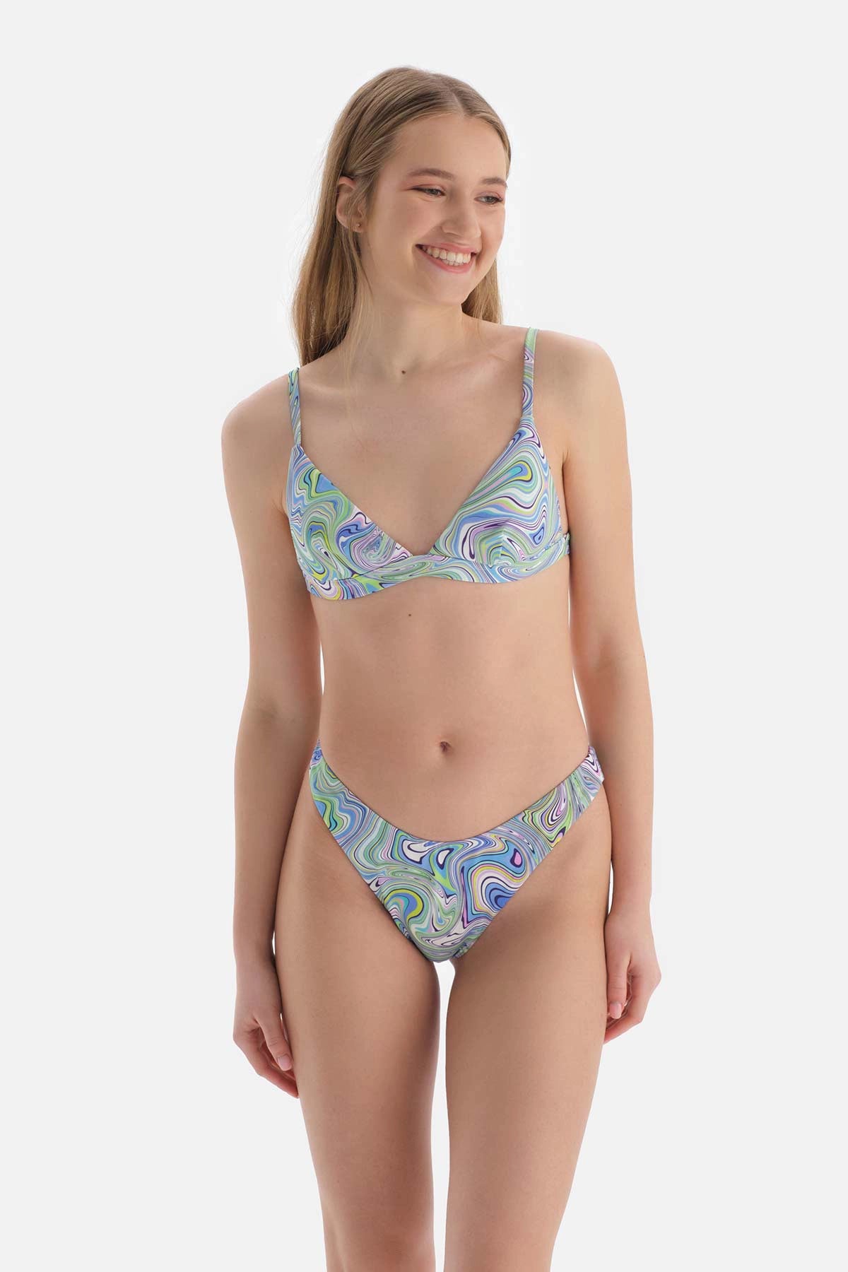 Lila - Yeşil Üçgen Küçük Bikini Üstü