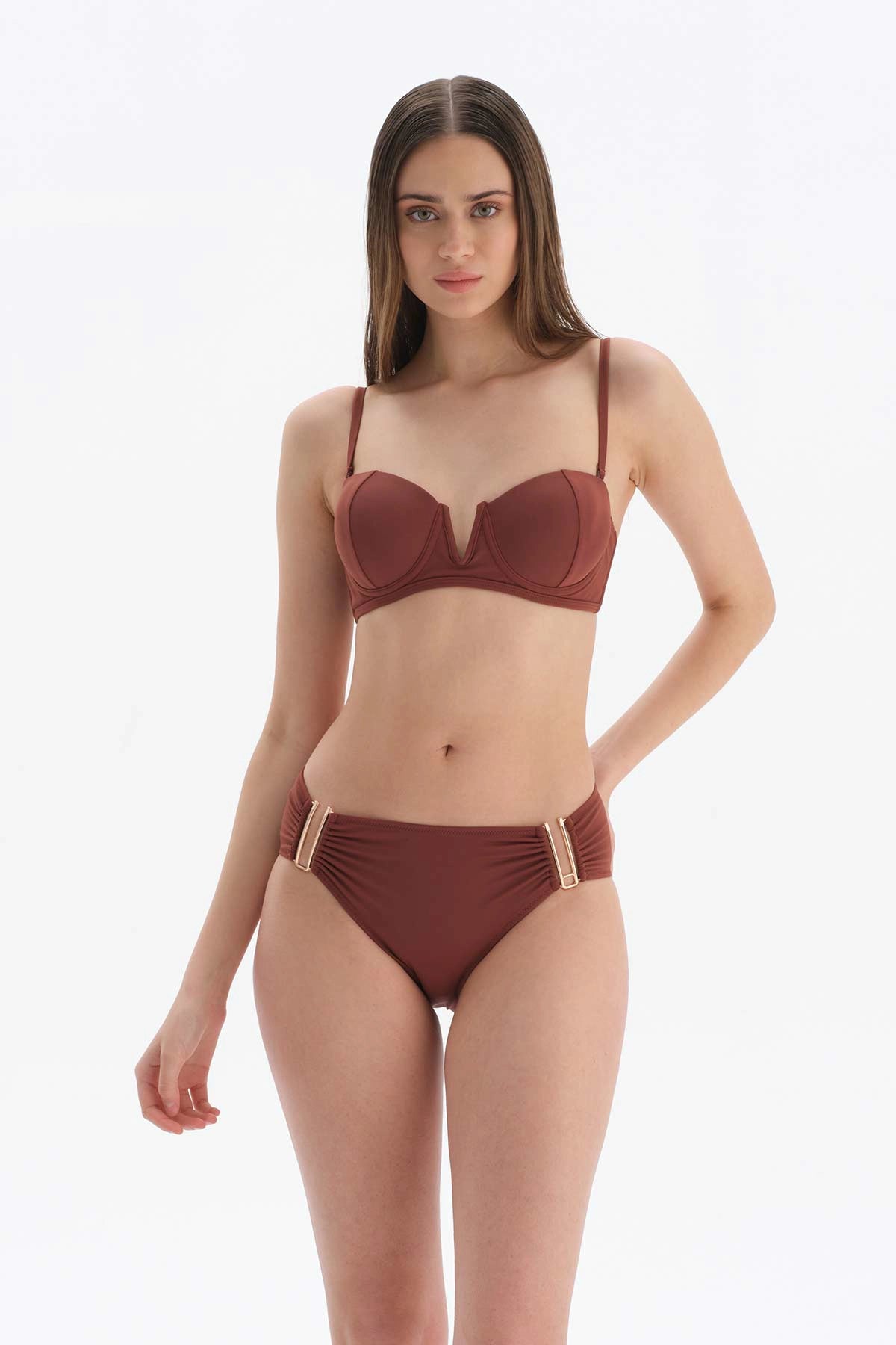 Kahve Straplez V Tel Bikini Üstü