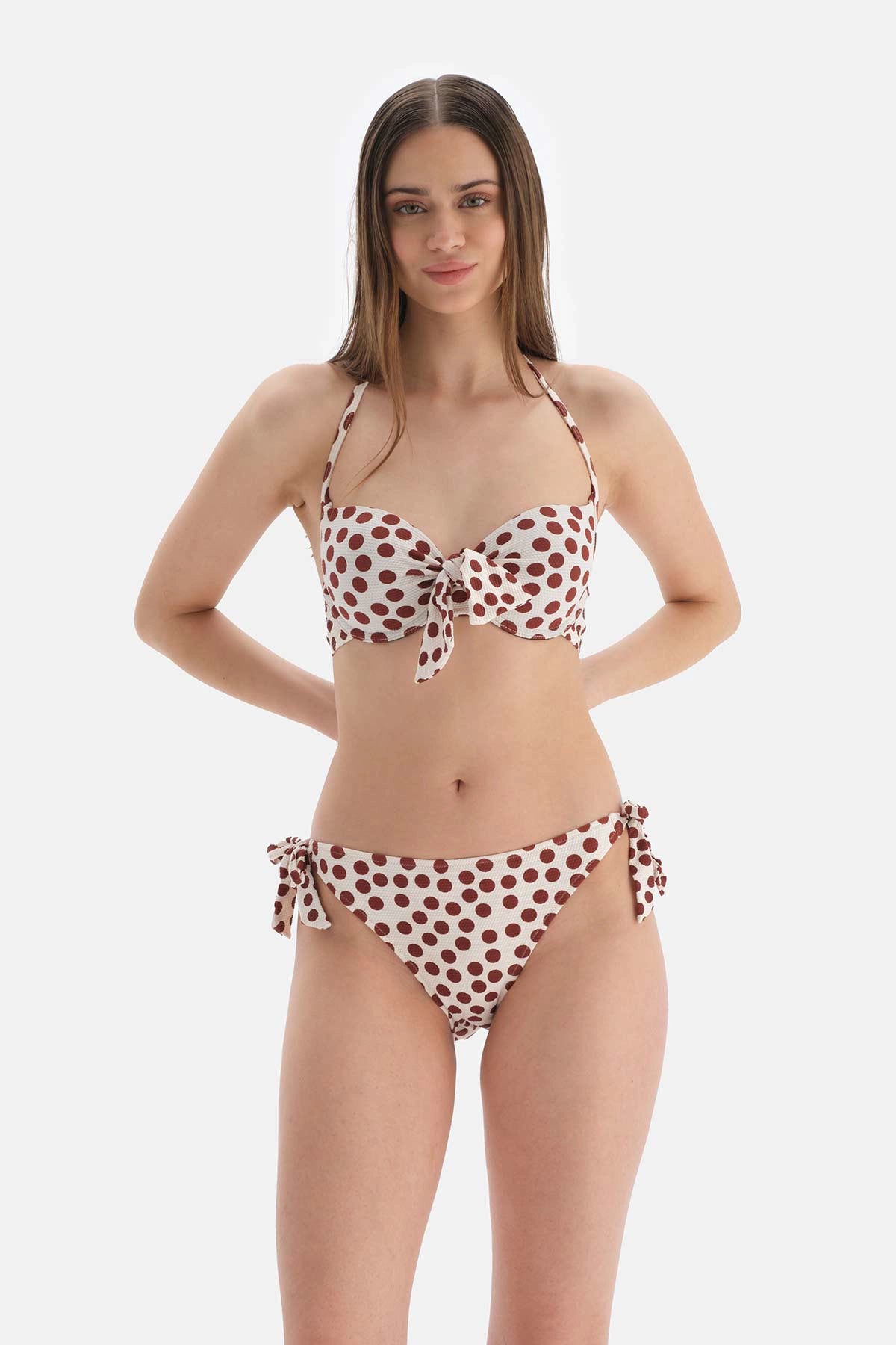 Kahve - Ekru Kaplı Bikini Üstü