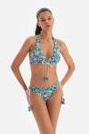 Yeşil - Ekru Üçgen Geniş Bikini Üstü