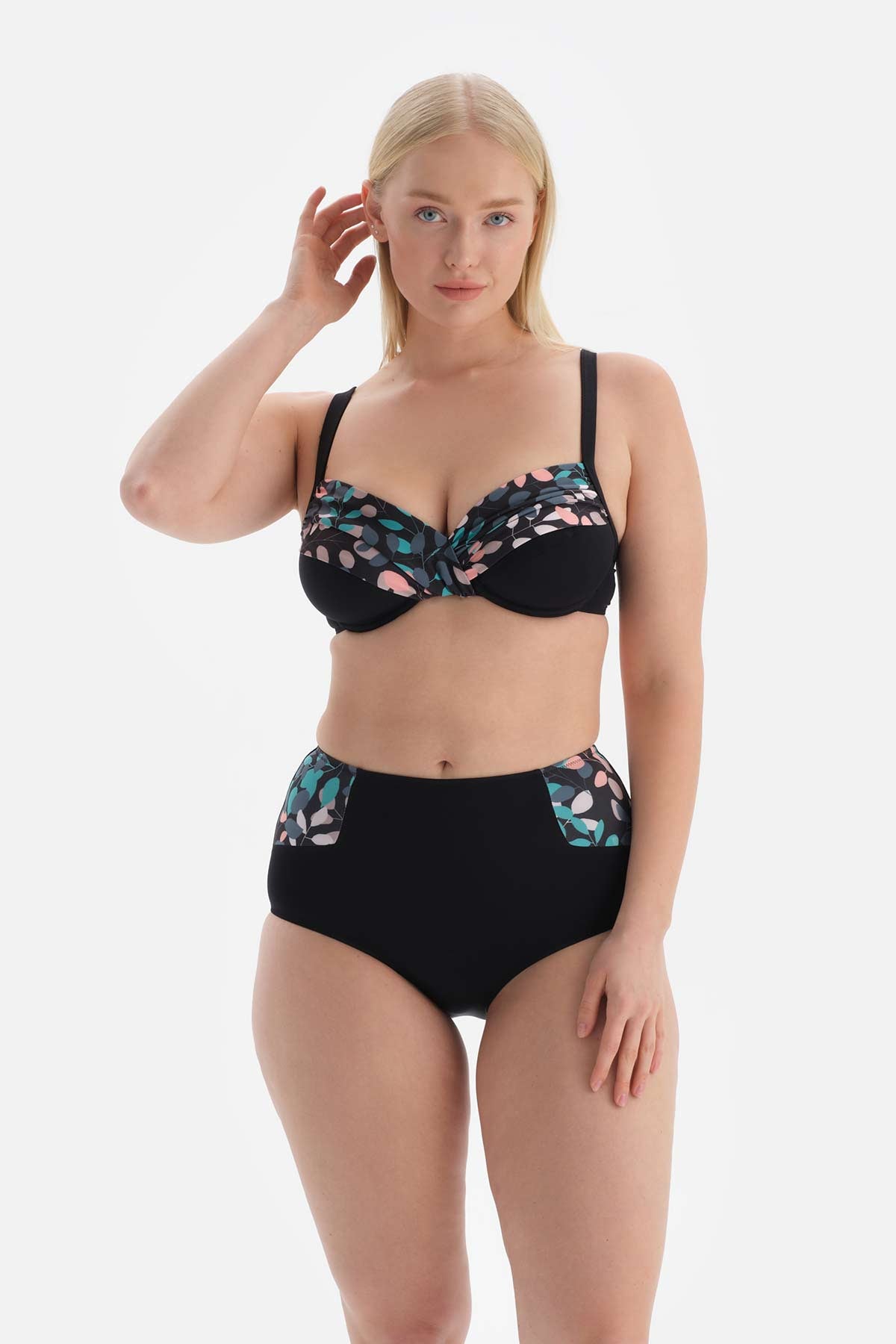 Siyah - Yeşil Korseli Toparlayıcı Bikini Üstü