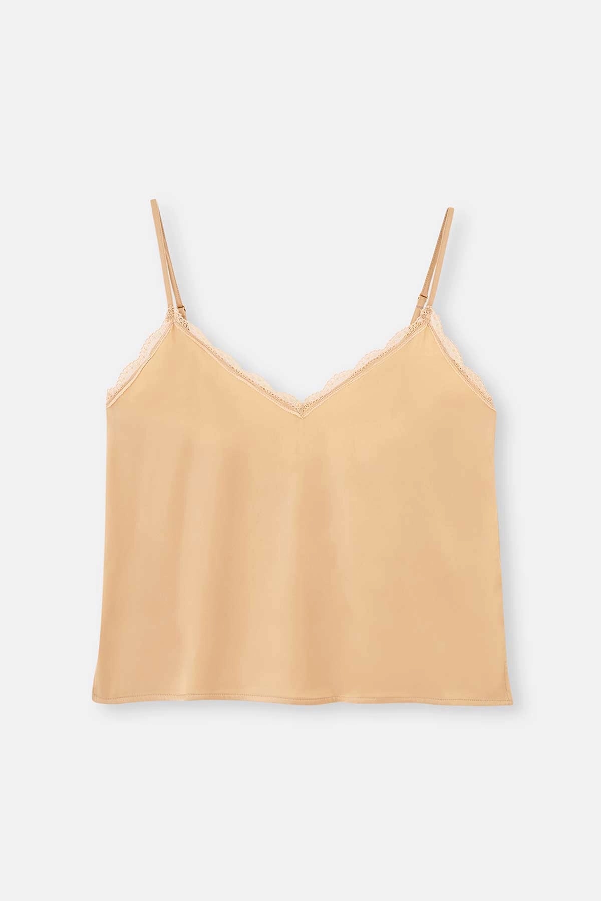 Bej Dantel Detaylı Camisole Takım