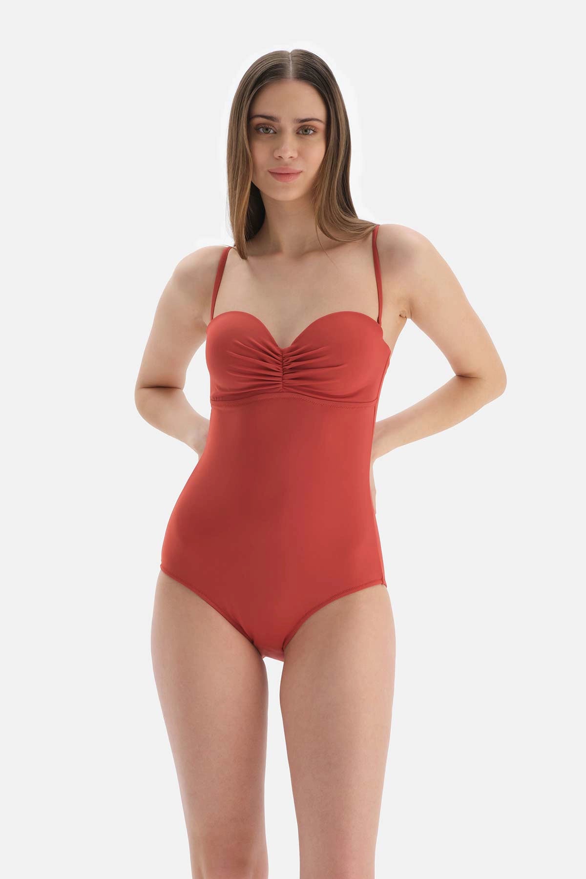 Kiremit Straplez Kalplı Mayo