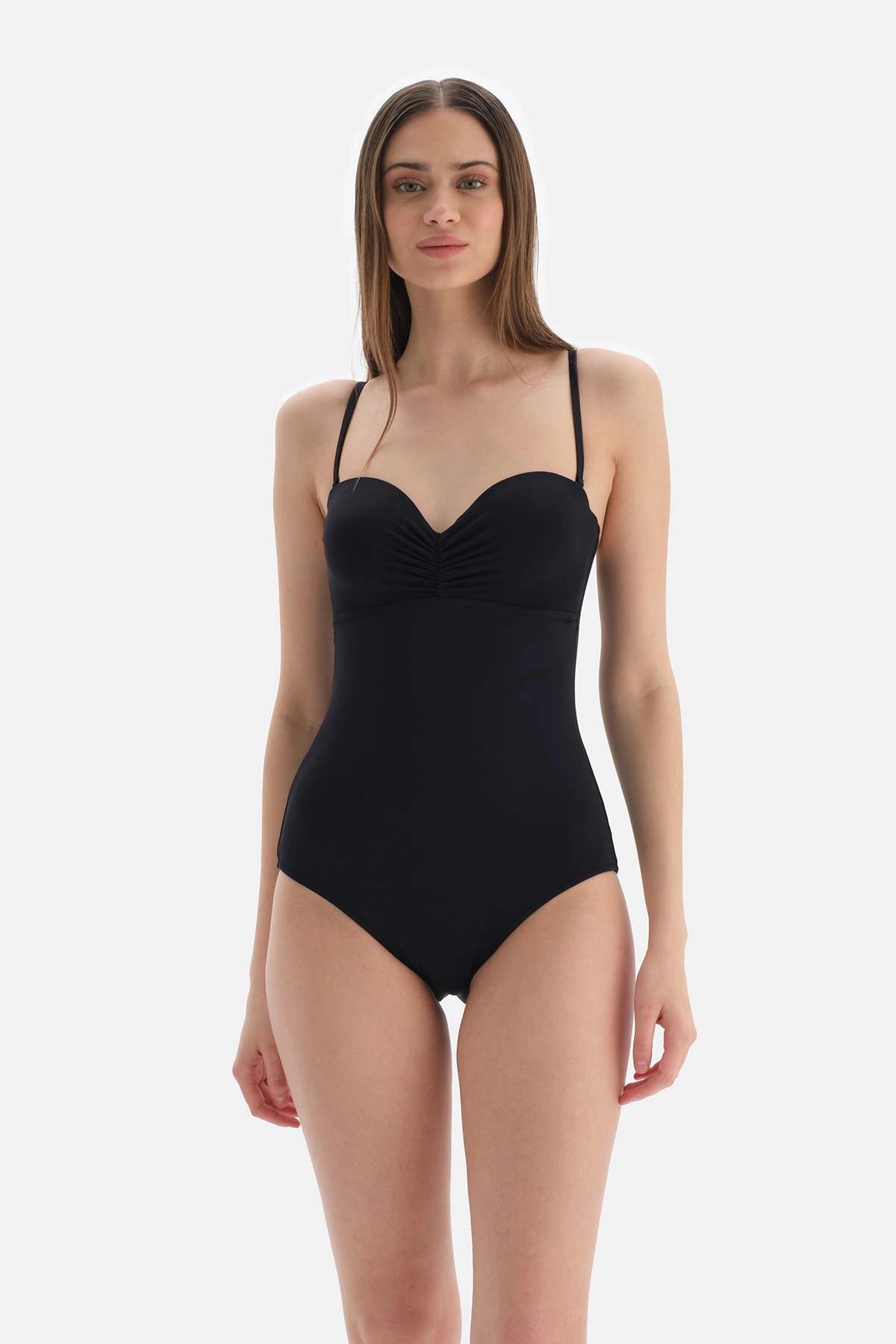 Siyah Straplez Kalplı Mayo