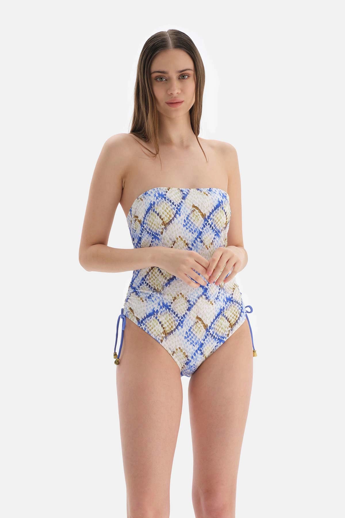 Yeşil - Mavi Straplez Bağcıklı Mayo