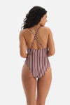 Bordo-Ekru Halter Yaka Mayo