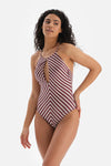 Bordo-Ekru Halter Yaka Mayo