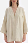Bej Keten Kısa Kimono