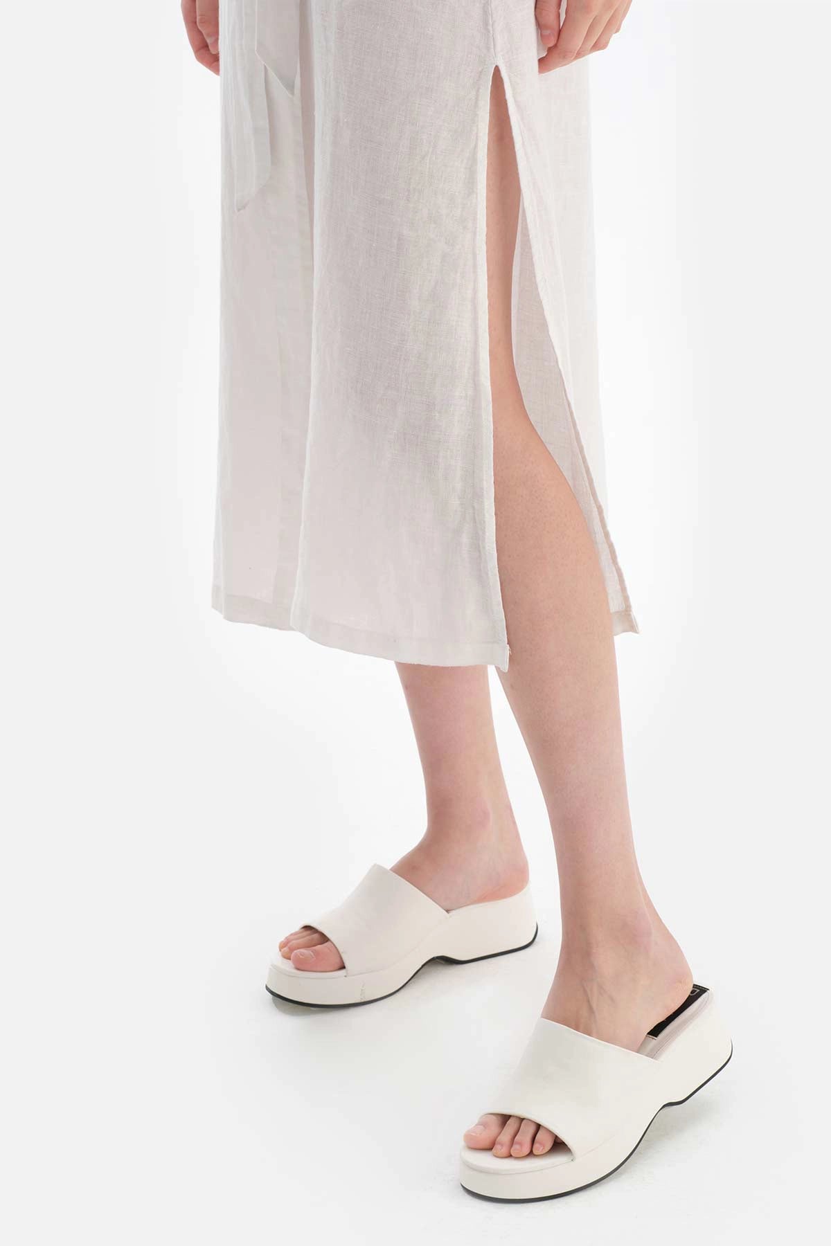 Beyaz Keten Uzun Kimono