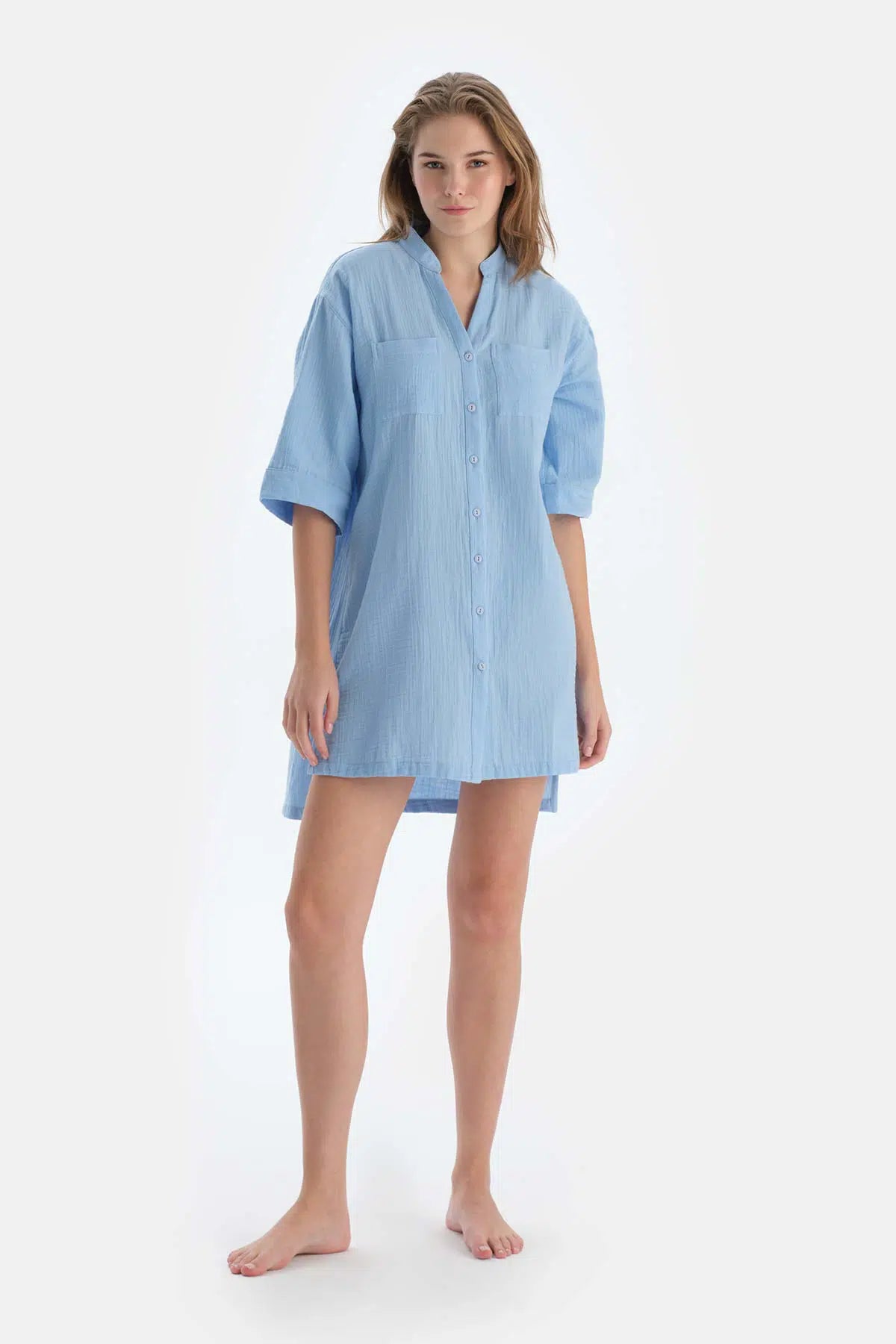 Mavi Müslin Gömlek
