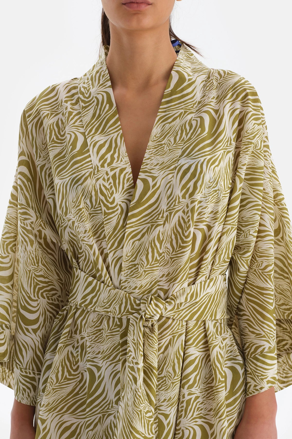 Yeşil-Beyaz Pamuklu Kimono