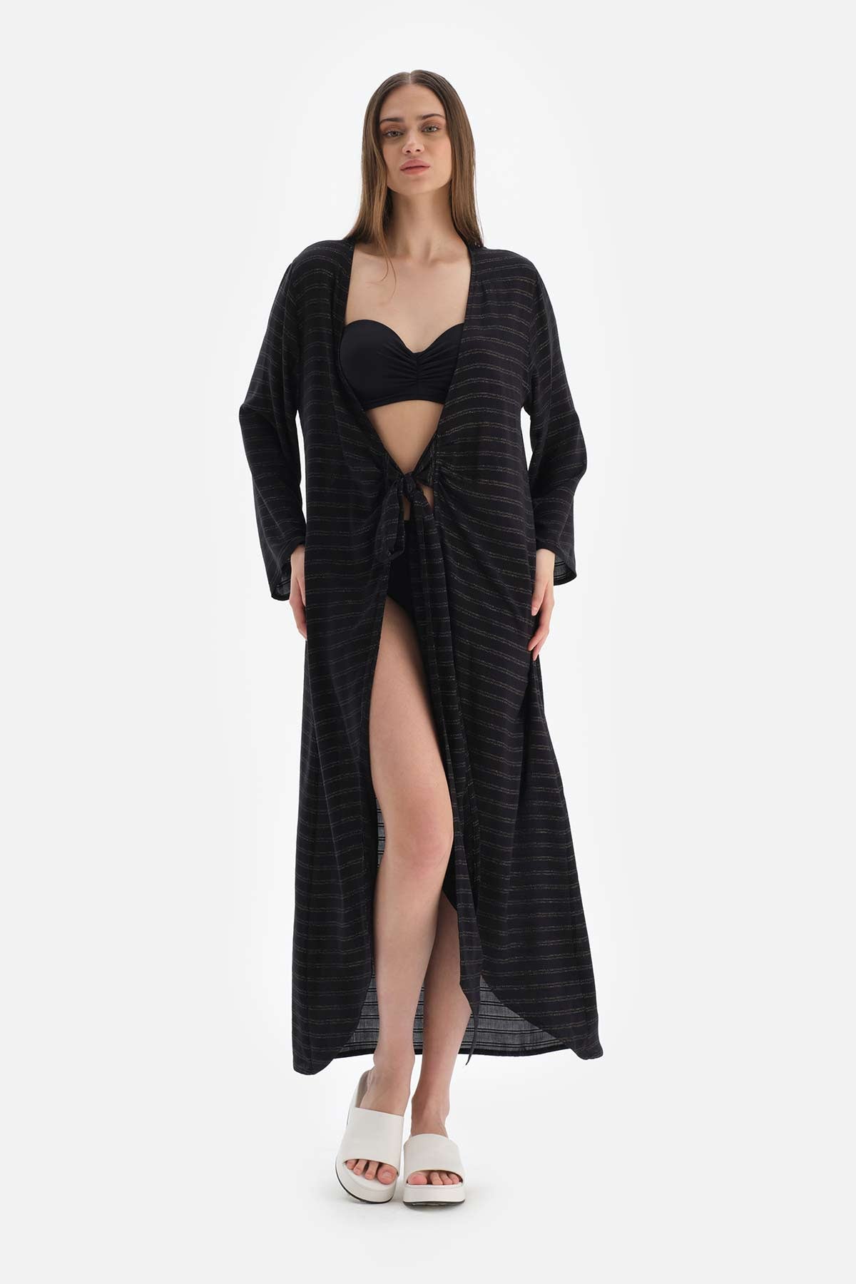 Siyah Uzun Kol Viskon Kimono