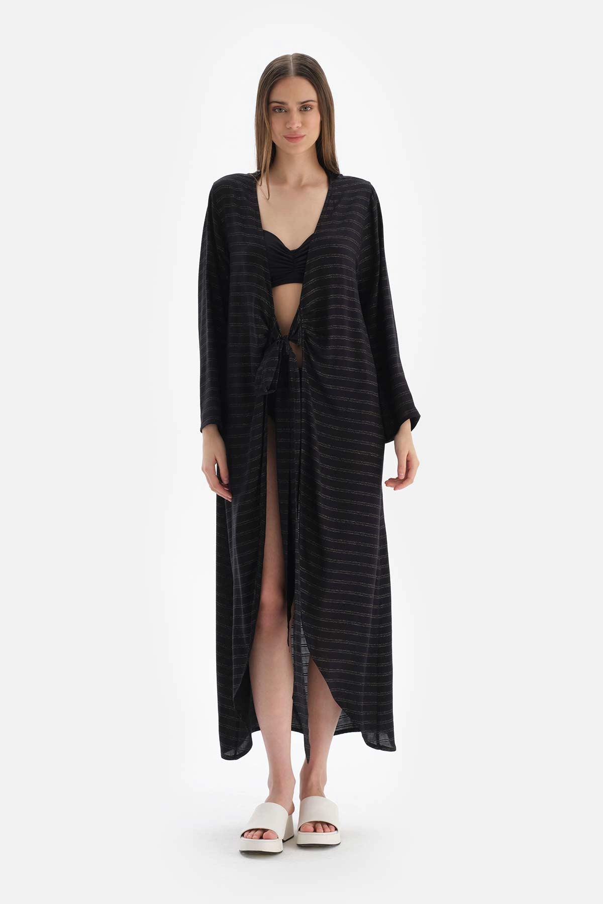 Siyah Uzun Kol Viskon Kimono