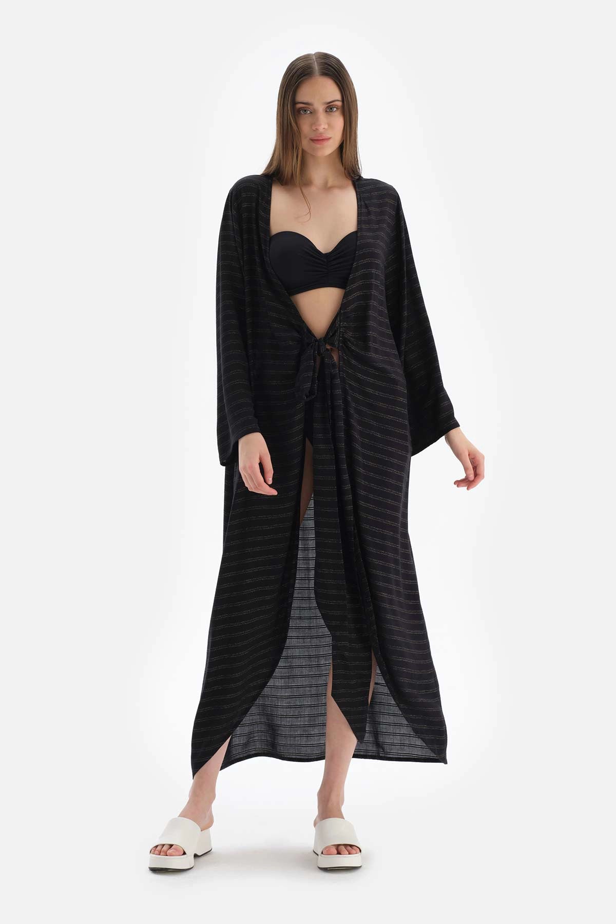Siyah Uzun Kol Viskon Kimono