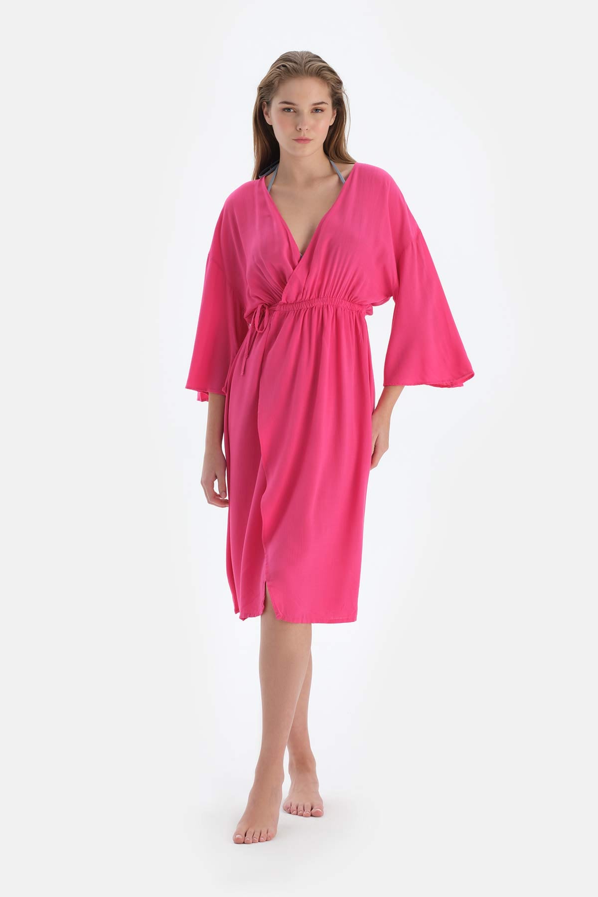 Fuşya Kruvaze Elbise