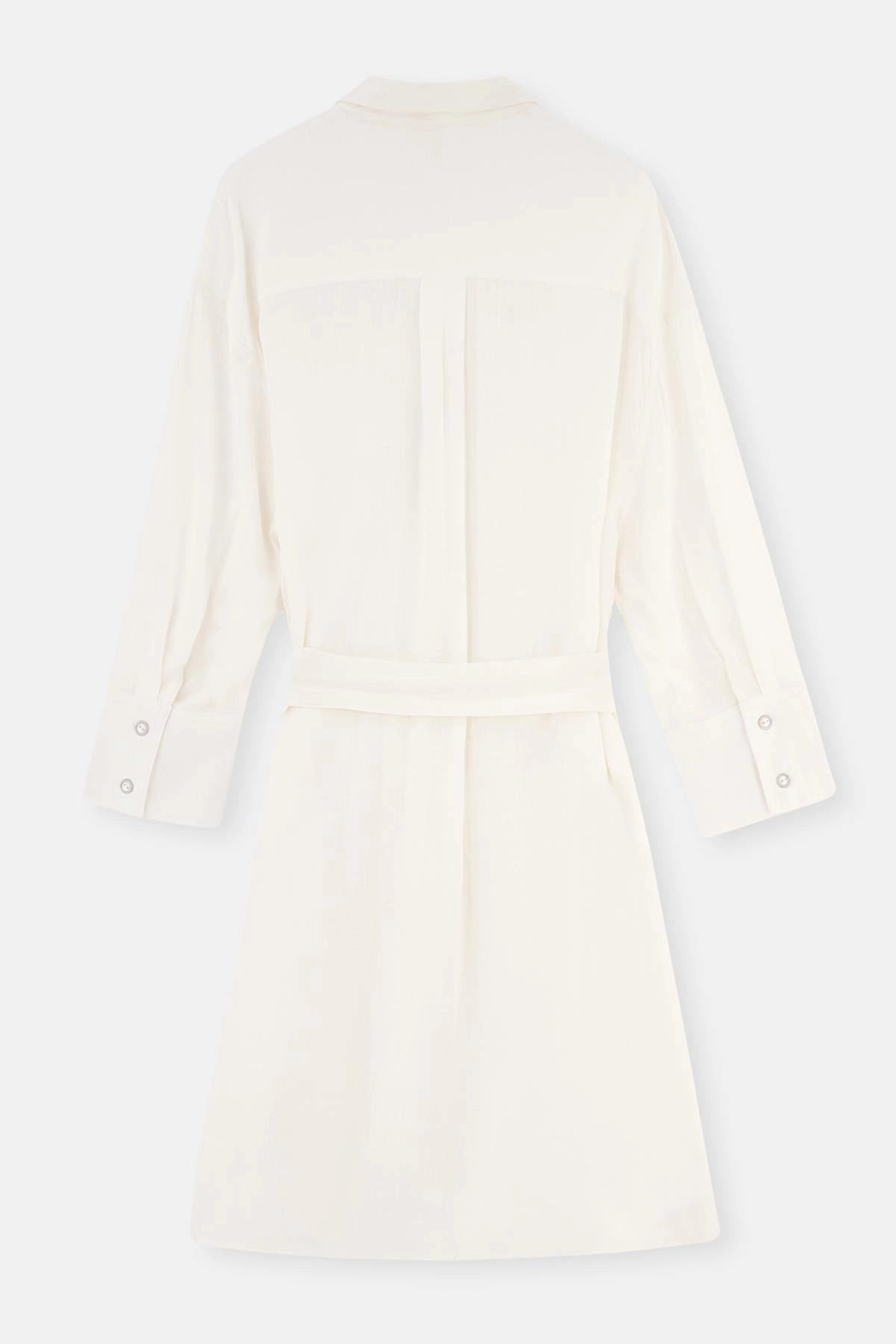 Ekru Önden Düğmeli Elbise