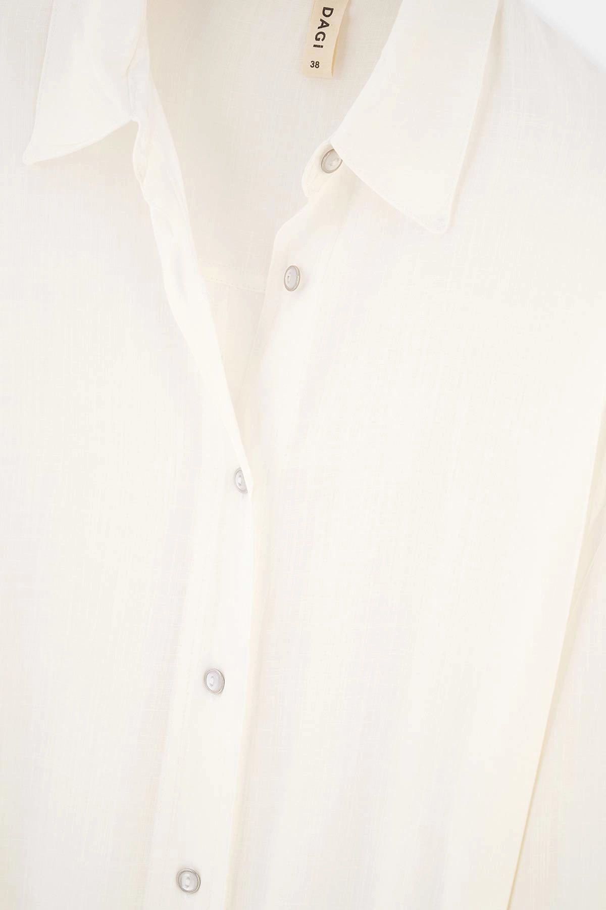 Ekru Önden Düğmeli Elbise