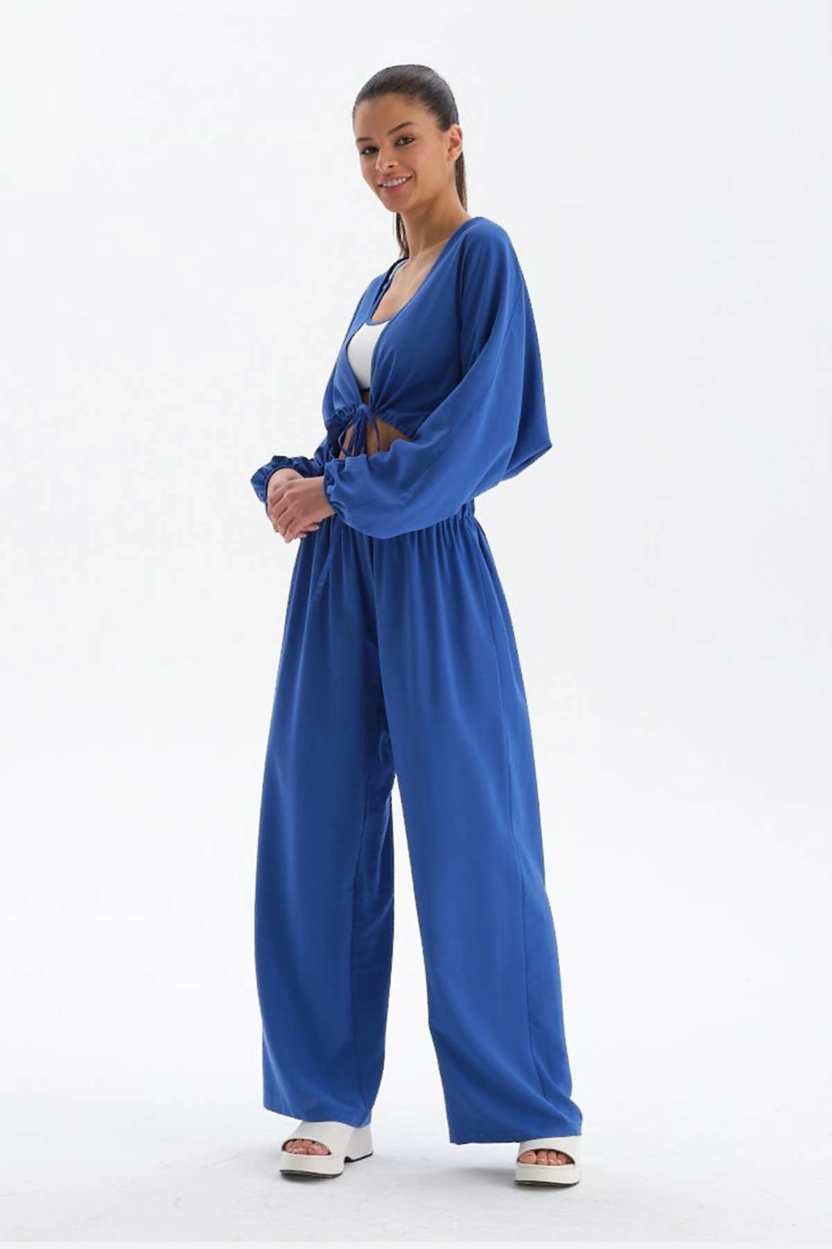 Sax Önden Bağlamalı Kısa Modal Gömlek