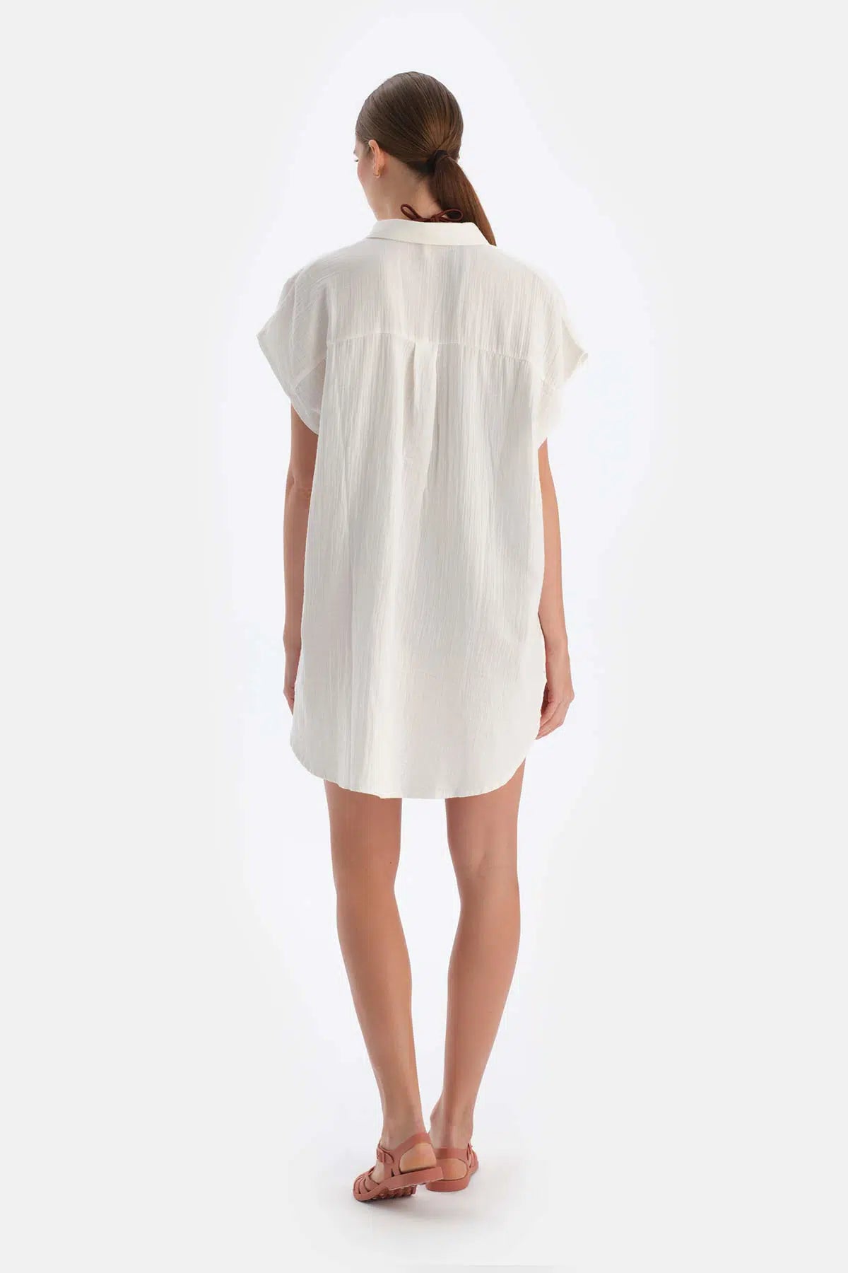 Ekru Müslin Uzun Gömlek