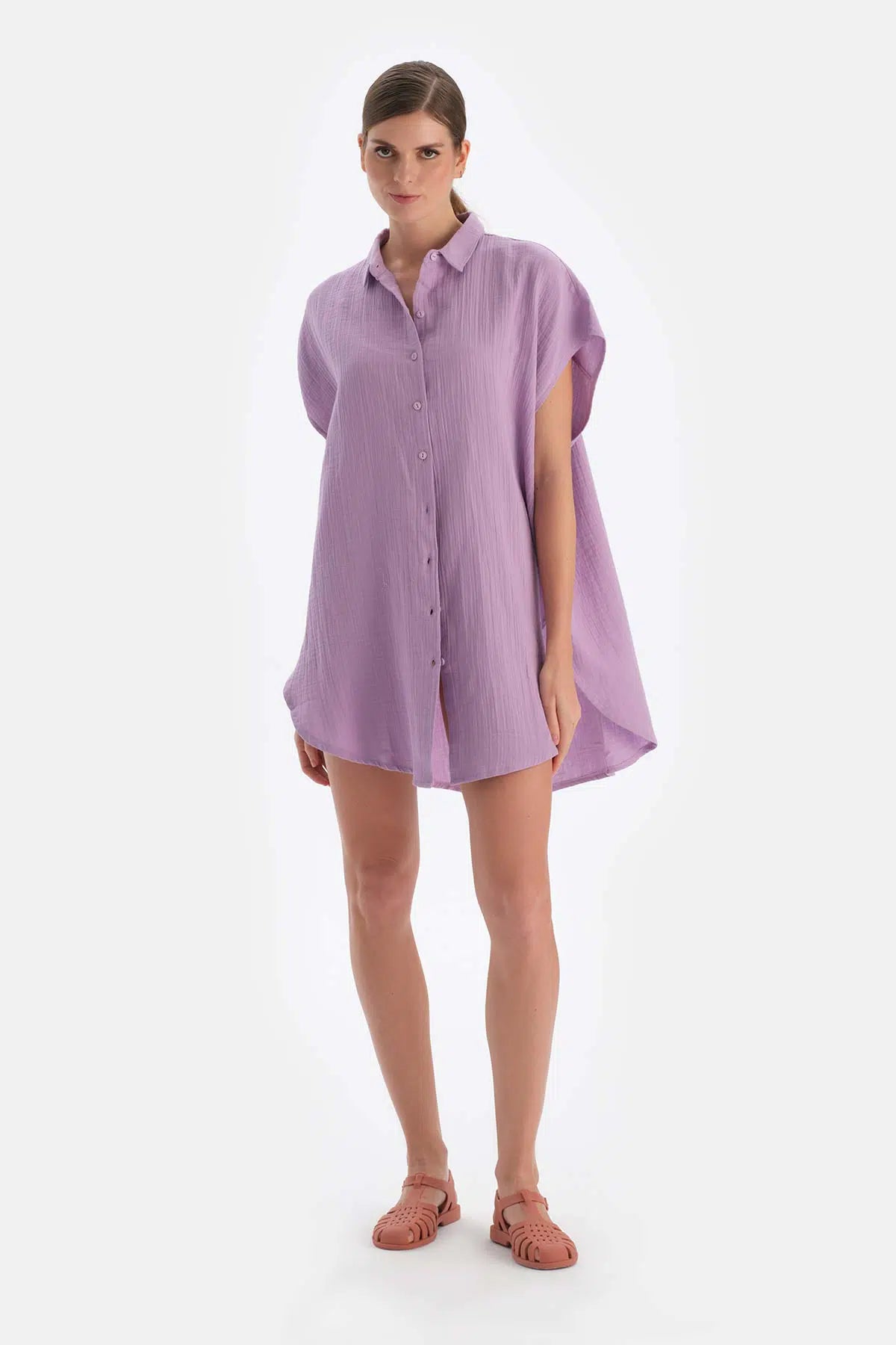 Mor Müslin Uzun Gömlek