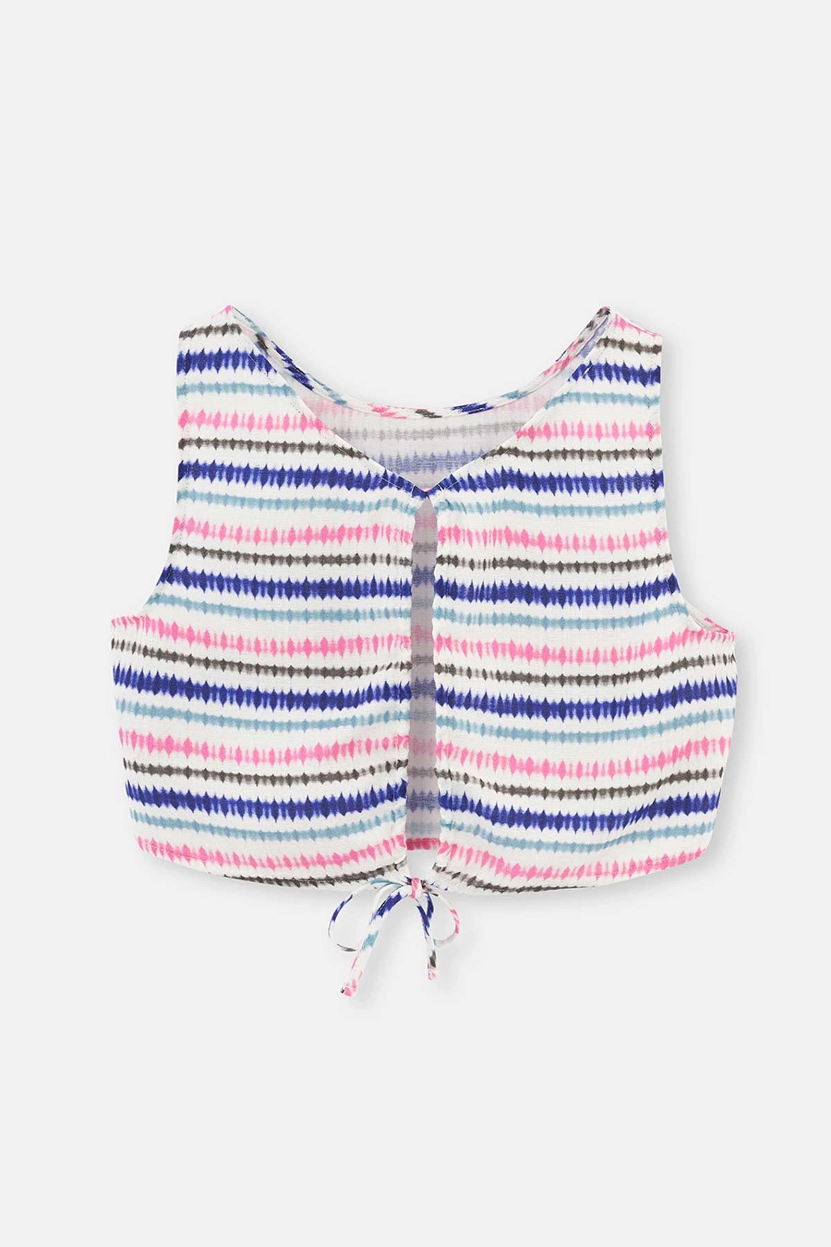 Pembe-Mavi Müslin Kısa Üst