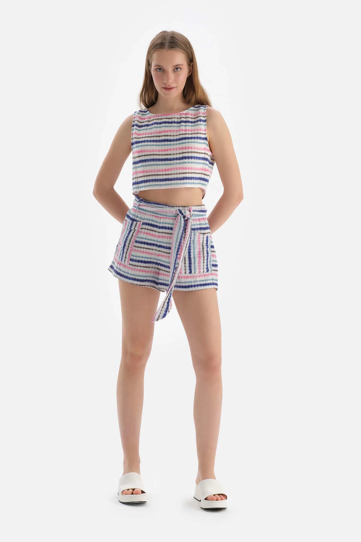 Pembe-Mavi Müslin Şort
