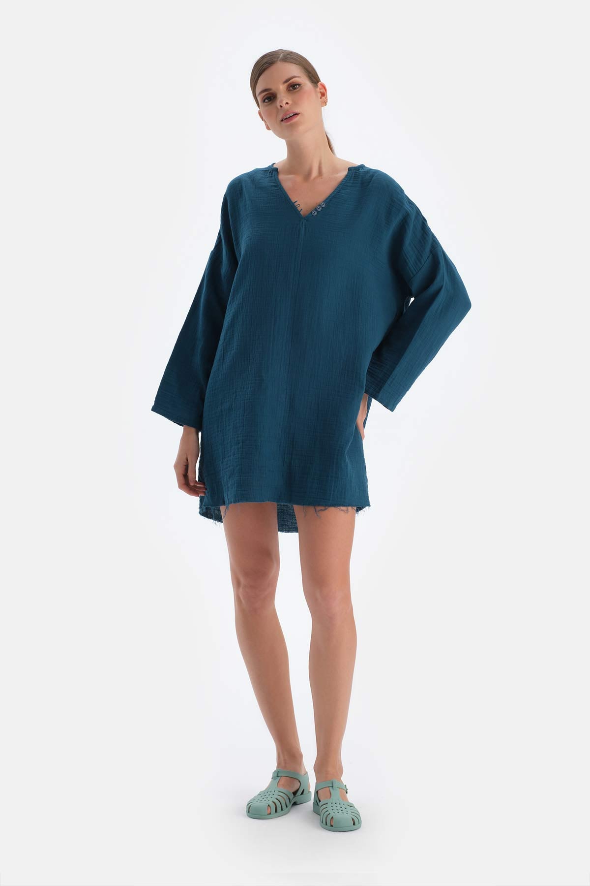 Yeşil Müslin Uzun Gömlek