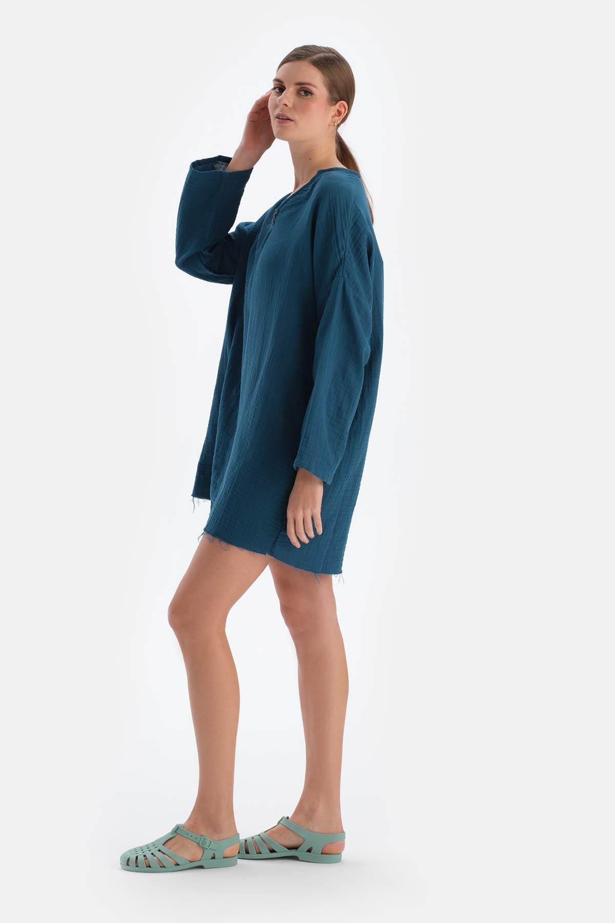 Yeşil Müslin Uzun Gömlek