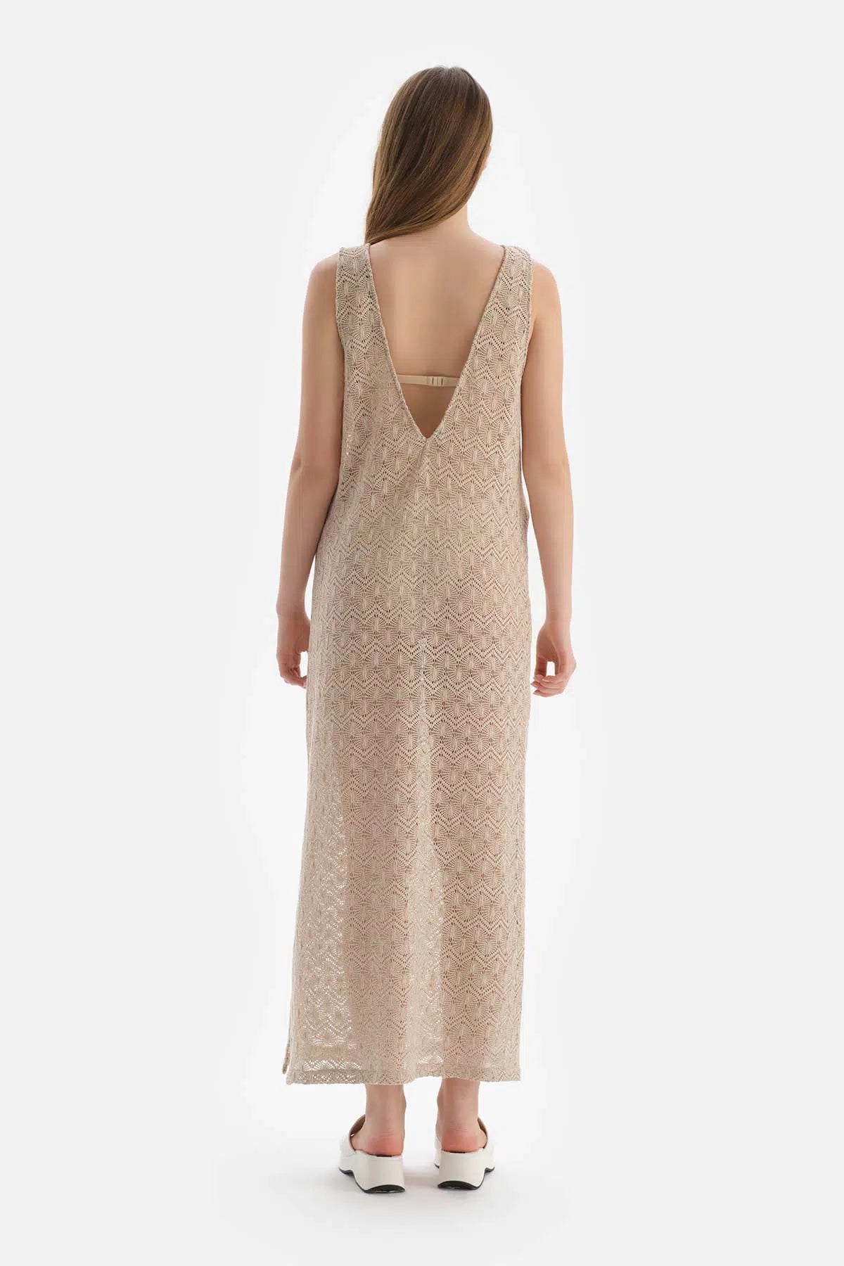 Ekru Askılı Elbise