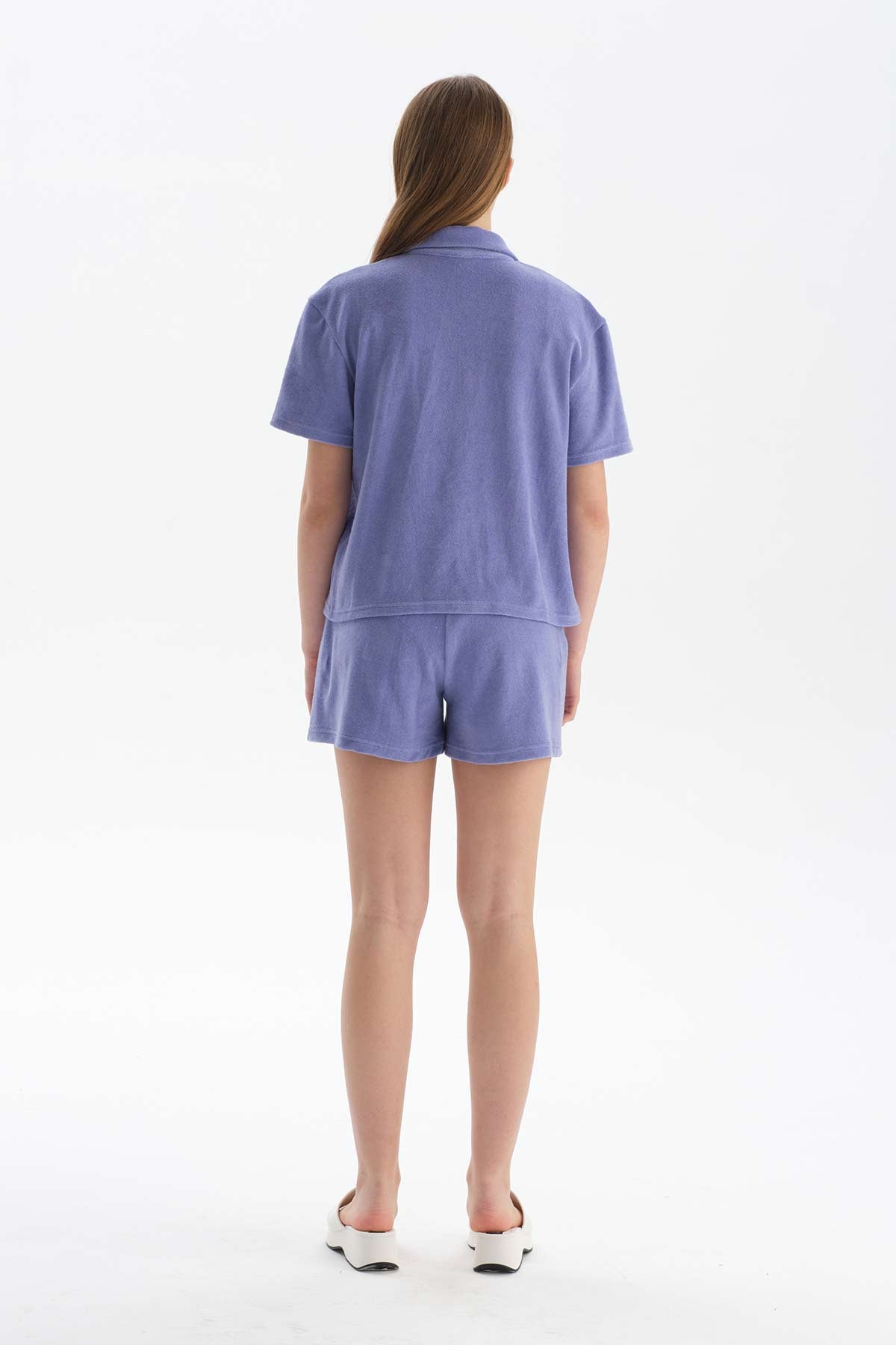 Lila Kısa Kol Havlu Gömlek