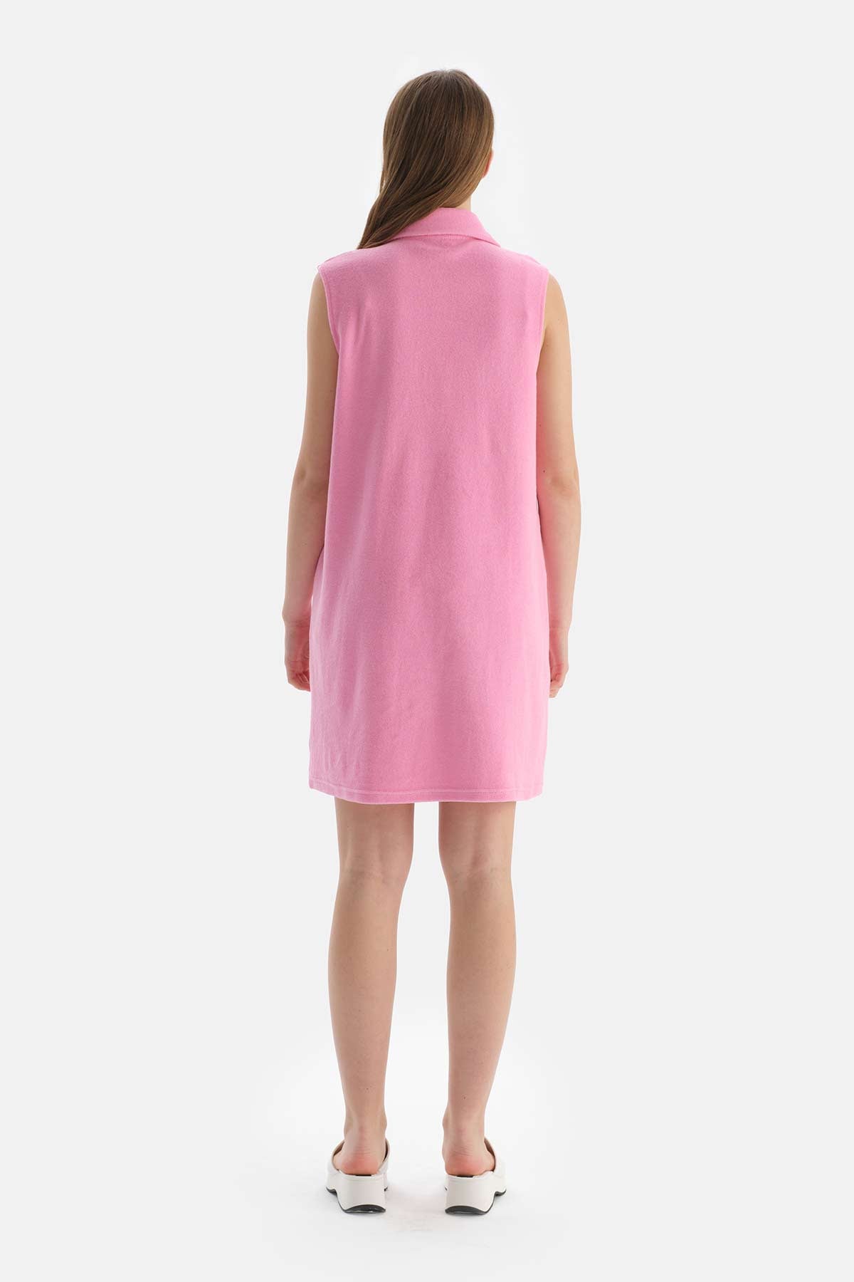 Pembe Kolsuz Polo Yaka Havlu Elbise