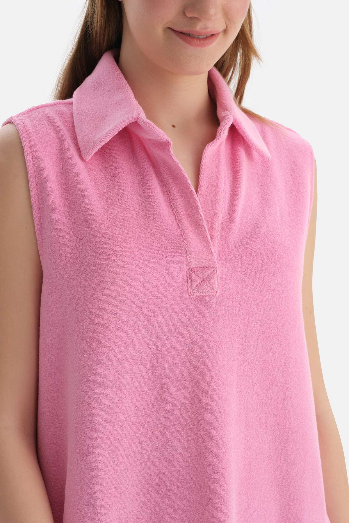 Pembe Kolsuz Polo Yaka Havlu Elbise