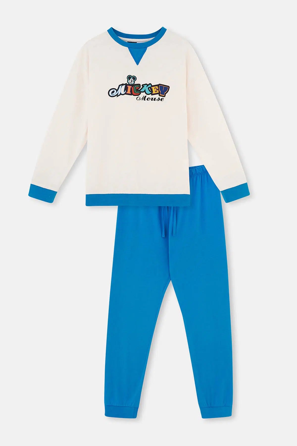 Ekru Mıckey Mouse Lisanslı Uzun Kollu Örme Pijama Takımı