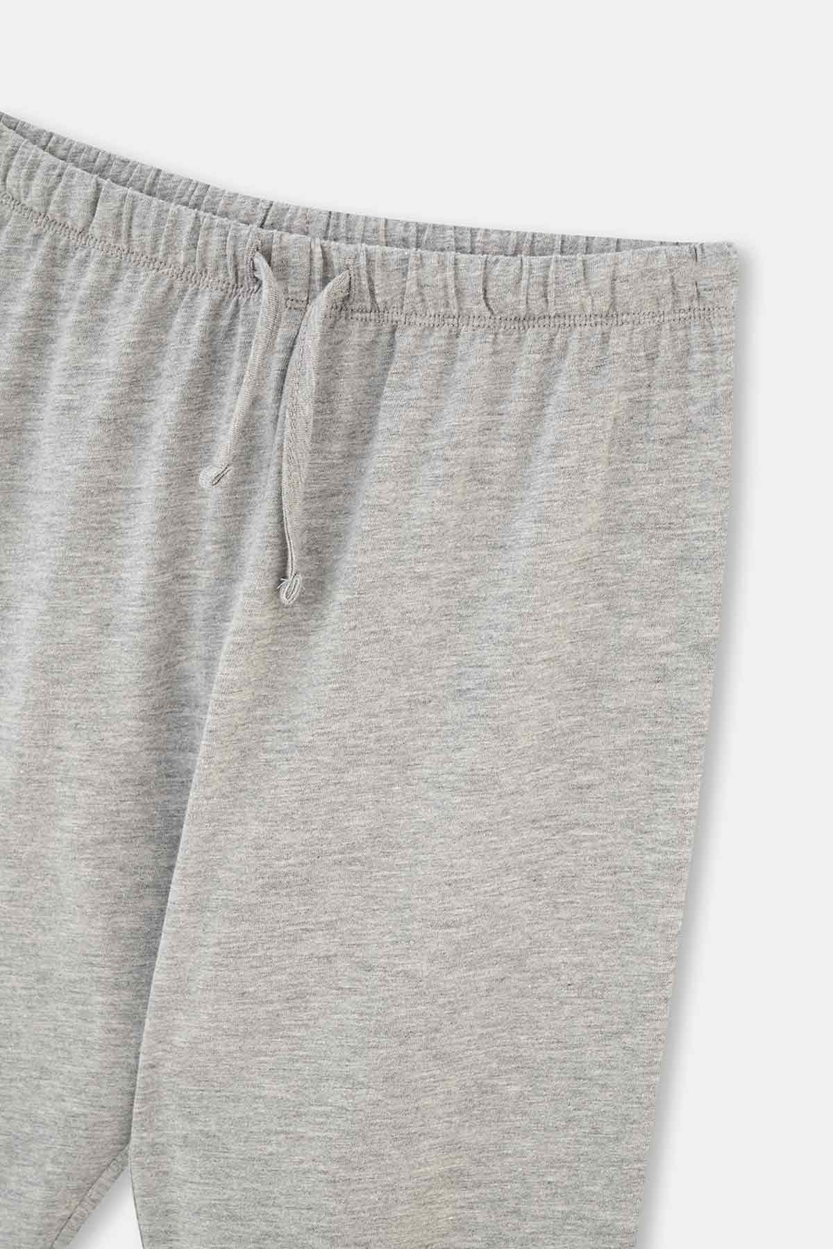 Gri Melanj Mıckey Mouse Lisanslı Bisiklet Yaka Uzun Kollu Pijama Takımı