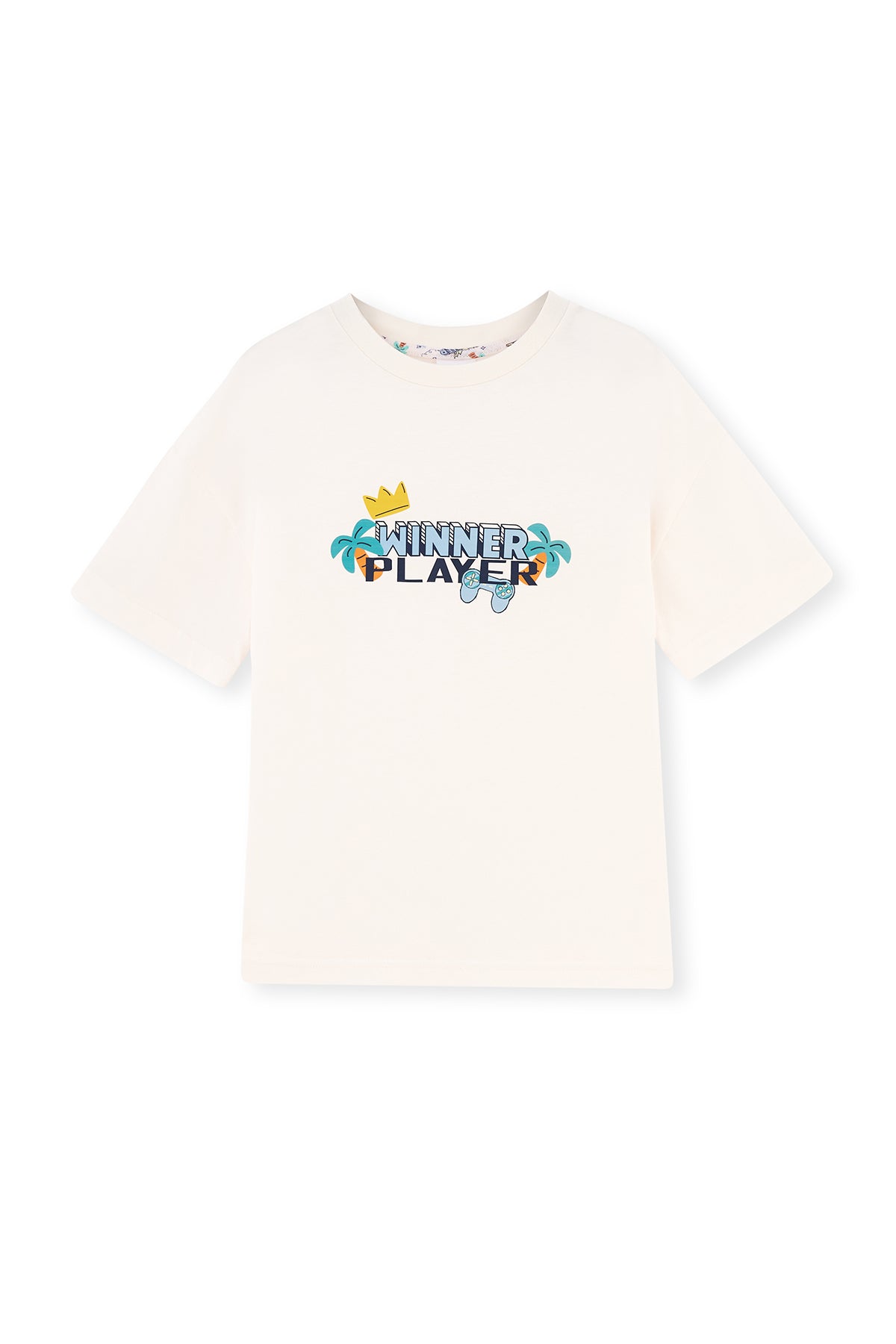 Ekru Kısa Kollu Slogan Baskılı Penye Modal Pijama Takımı