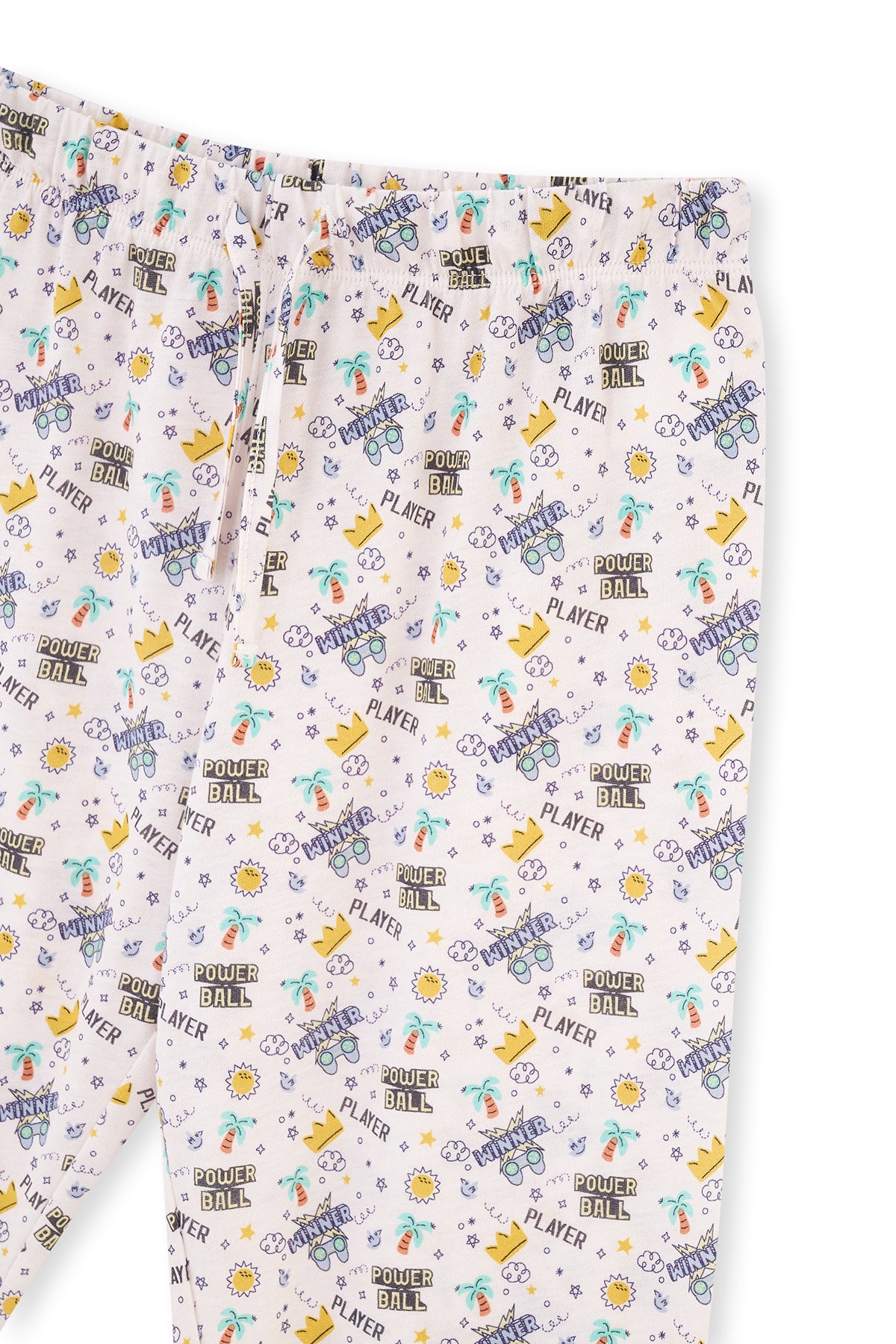 Ekru Kısa Kollu Slogan Baskılı Penye Modal Pijama Takımı