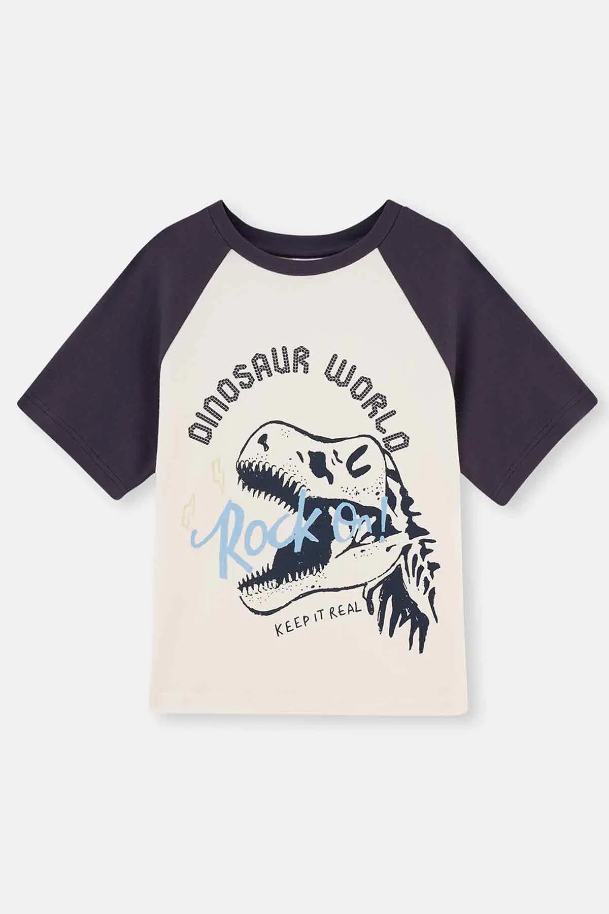 Antrasıt Kısa Kollu Dinozor Baskılı Pijama Takımı