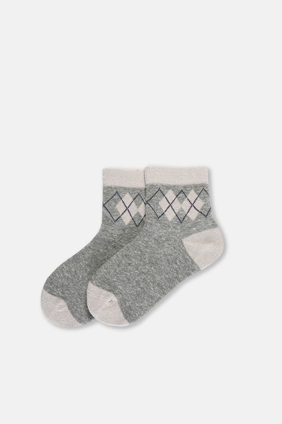 Gri Melanj-Lacivert Erkek Çocuk 2'Li Soket Çorap