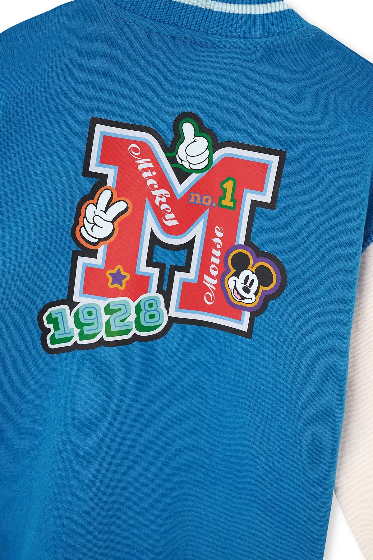 Sax Mavisi Mıckey Mouse Baskı Detaylı Unısex Bomber Ceket