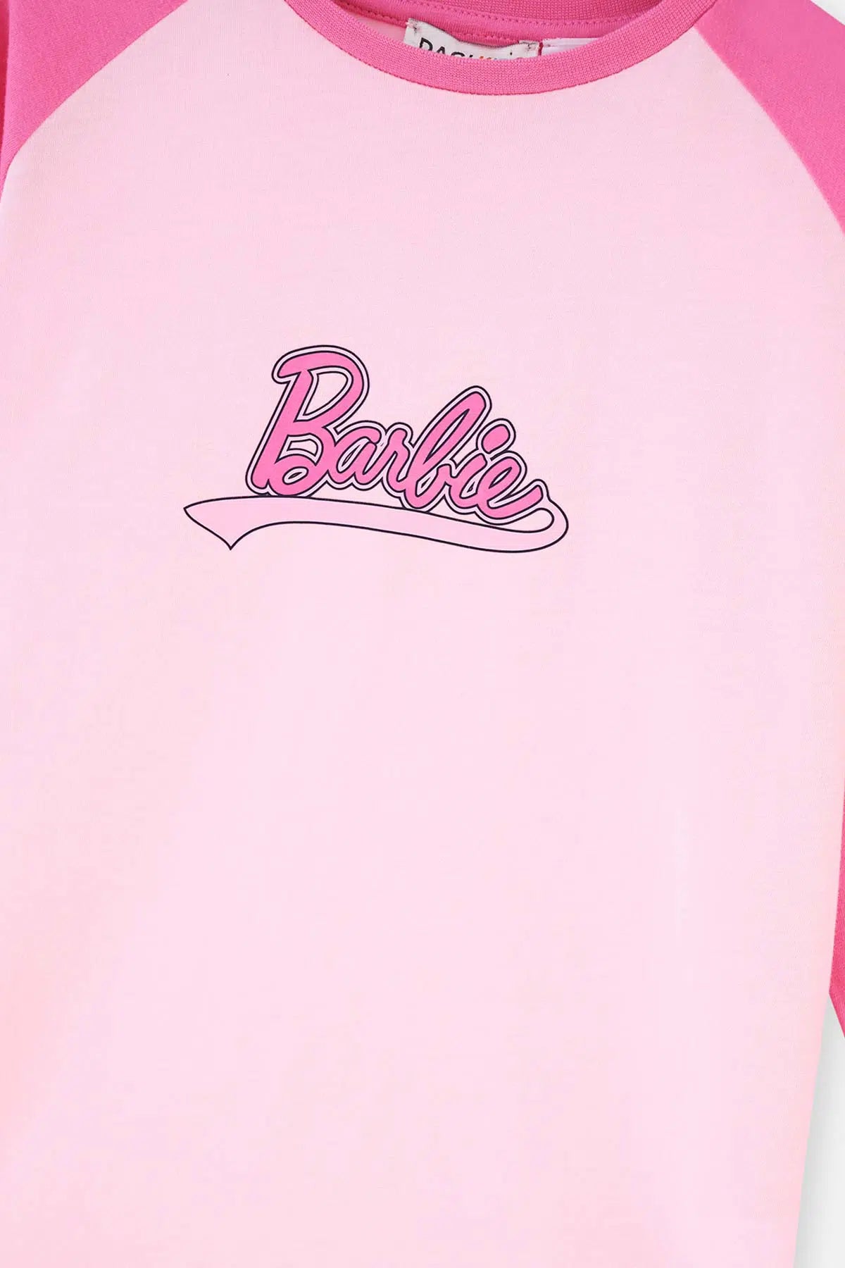 Pembe Barbıe Lisans Baskılı Uzun Kollu Pijama Takımı